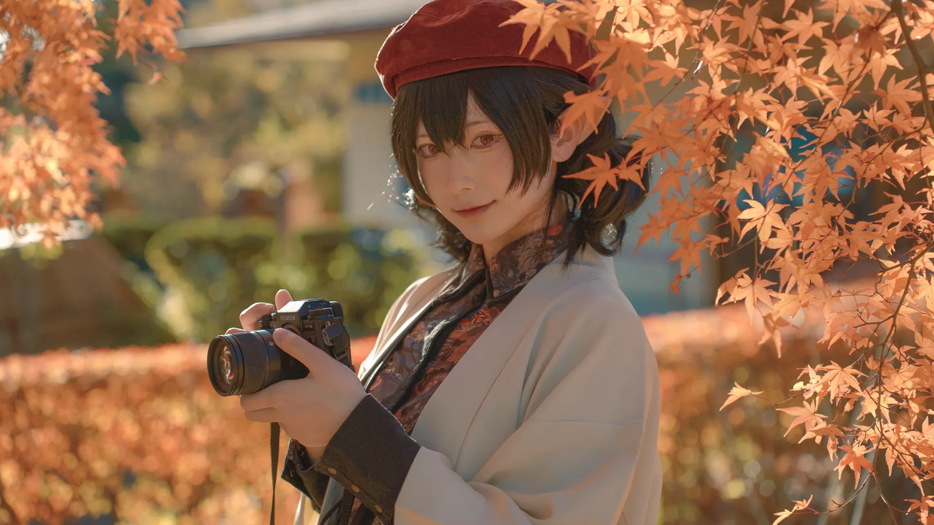 Touhou Project, Atmospheric photography, Shameimaru Aya cosplay, Cosplay photography, Autumn outdoor scene