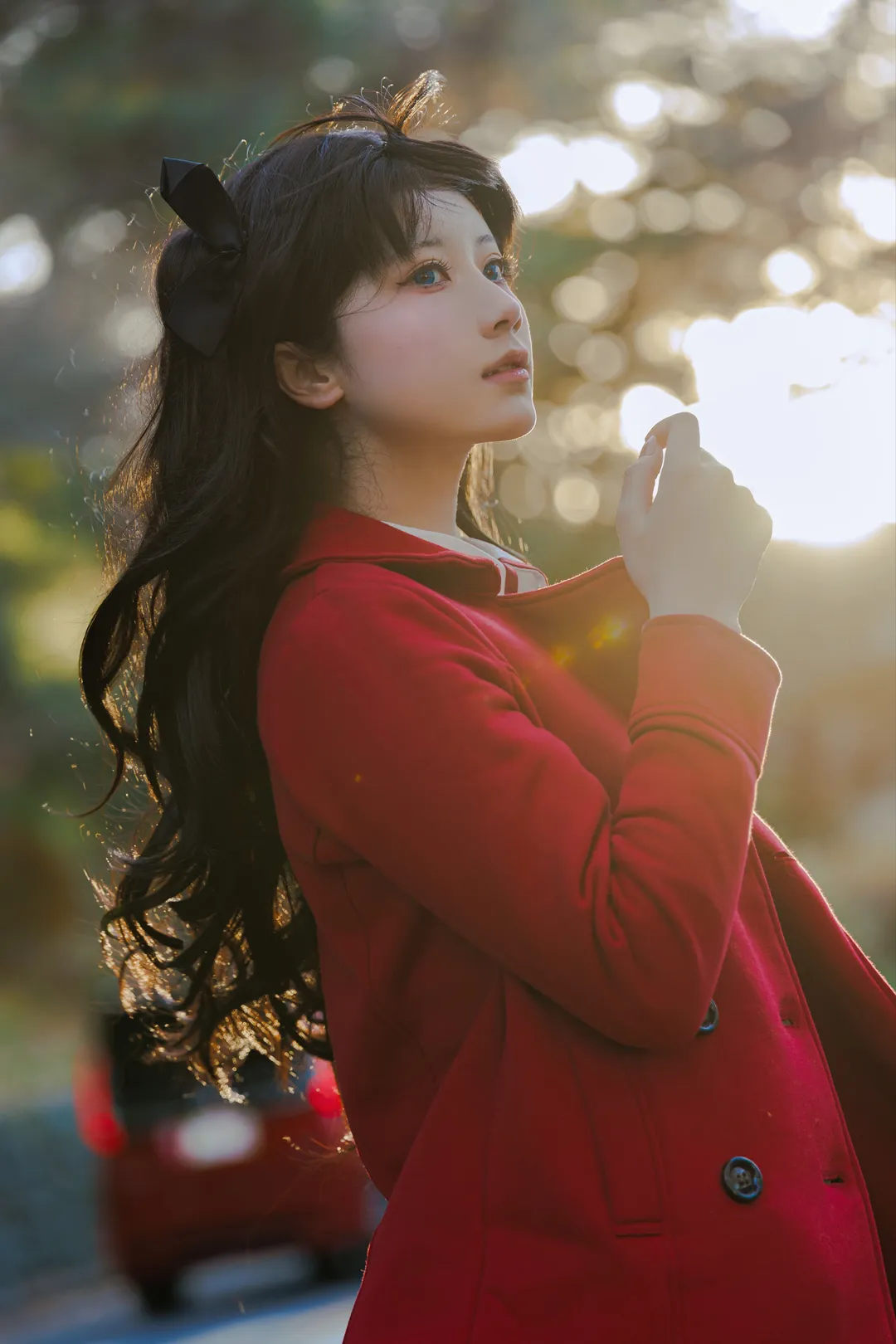 远坂凛cos, Fate/stay night, 校园风穿搭, 冬日街拍, 黑丝cosplay - 第1张