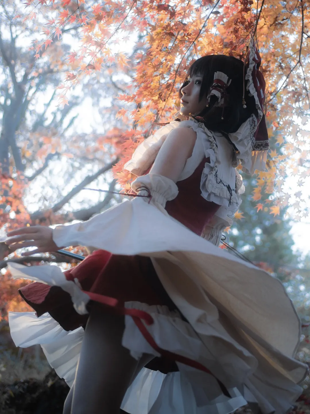 Reimu Hakurei Cosplay, Touhou Project, Anime cosplay, Autumn photography, Red maple portrait - Image 1