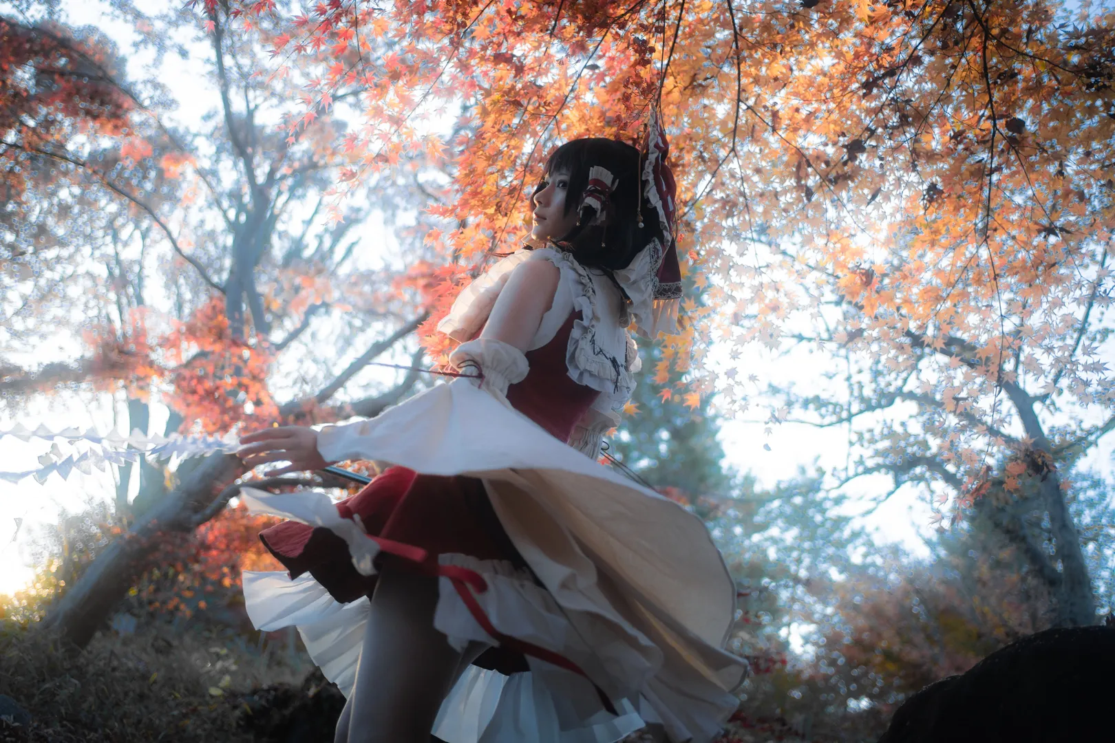 Reimu Hakurei Cosplay, Touhou Project, Anime cosplay, Autumn photography, Red maple portrait - Image 2