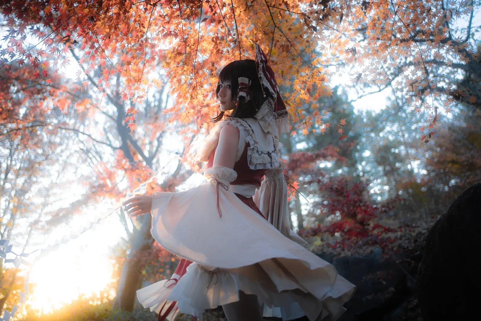 Reimu Hakurei Cosplay, Touhou Project, Anime cosplay, Autumn photography, Red maple portrait - Image 4