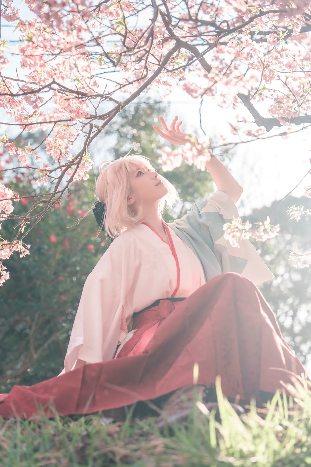 二次元摄影, Fate/Grand Order, 冲田总司cos, 和风cosplay, 樱花写真 - 第1张