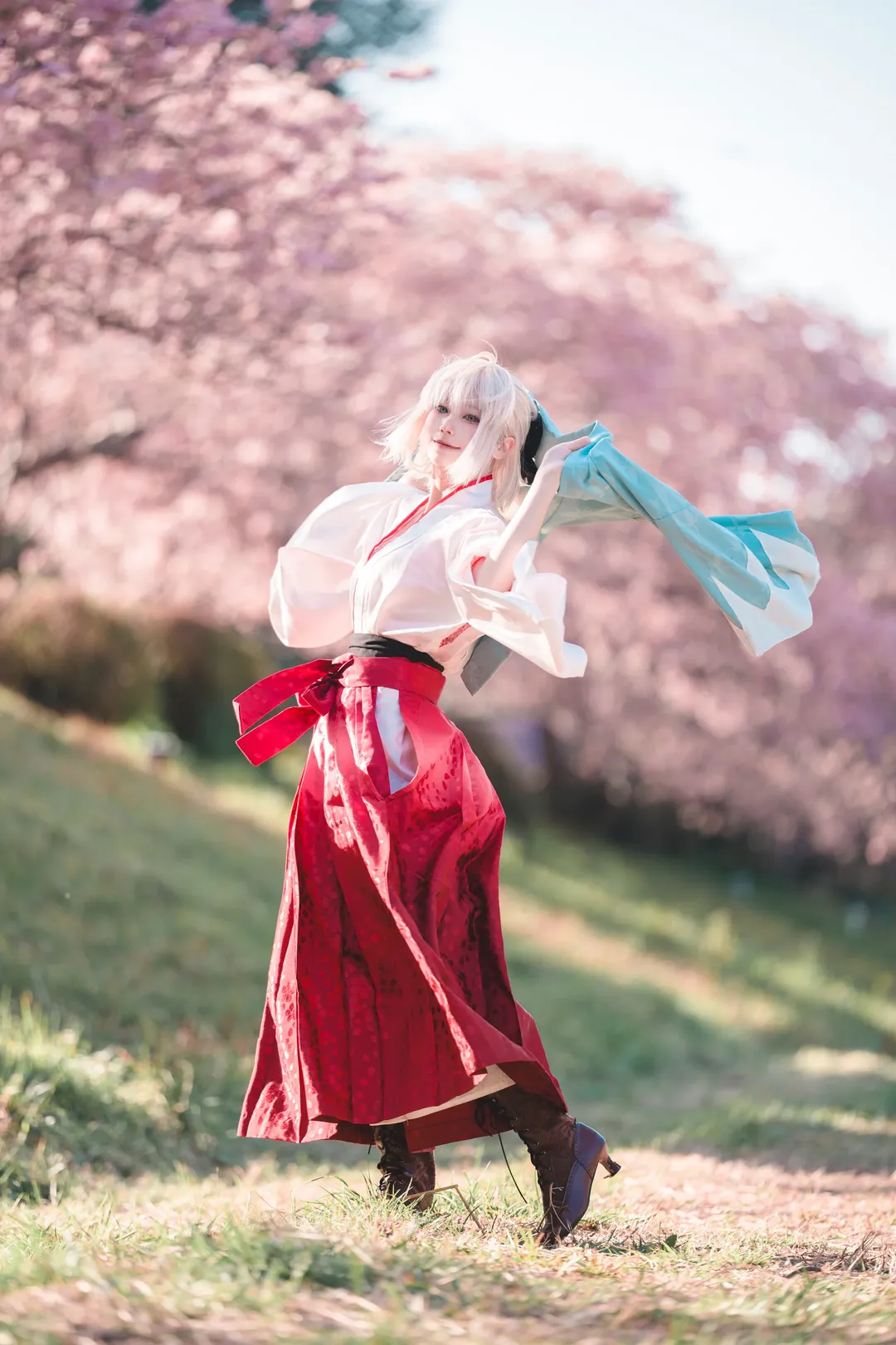 二次元摄影, Fate/Grand Order, 冲田总司cos, 和风cosplay, 樱花写真 - 第8张
