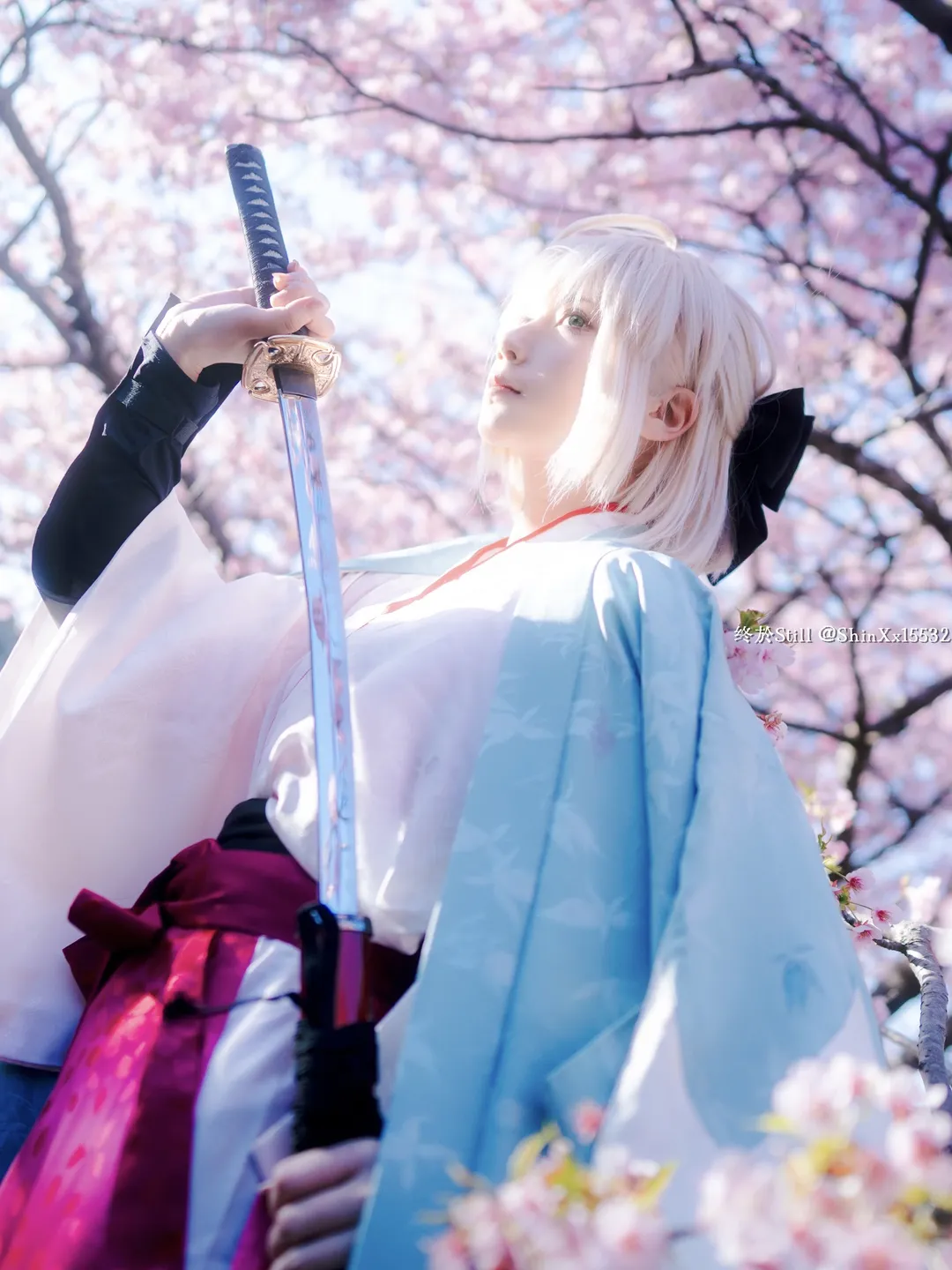 Fate/Grand Order, 二次元cosplay, 冲田总司cos, 樱花写真, 和服摄影 - 第1张