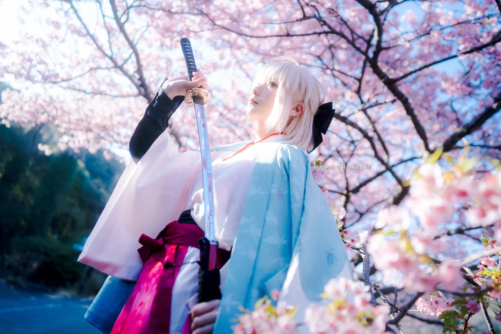 Fate/Grand Order, 二次元cosplay, 冲田总司cos, 樱花写真, 和服摄影 - 第2张