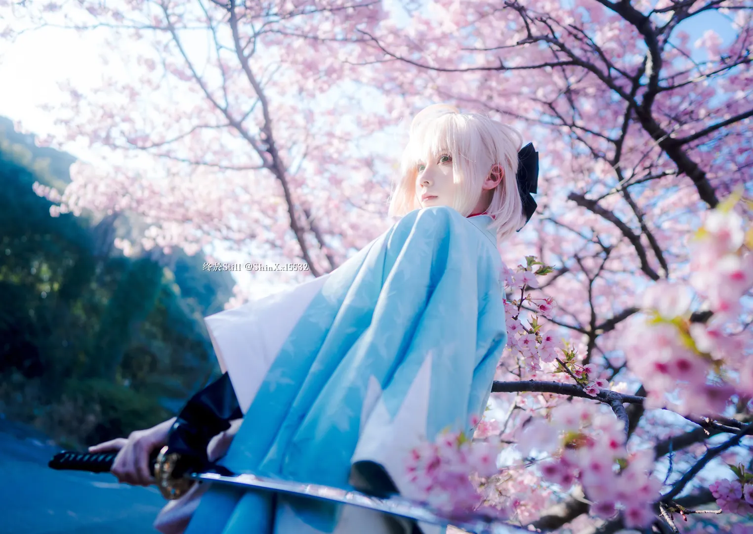 Fate/Grand Order, 二次元cosplay, 冲田总司cos, 樱花写真, 和服摄影 - 第4张