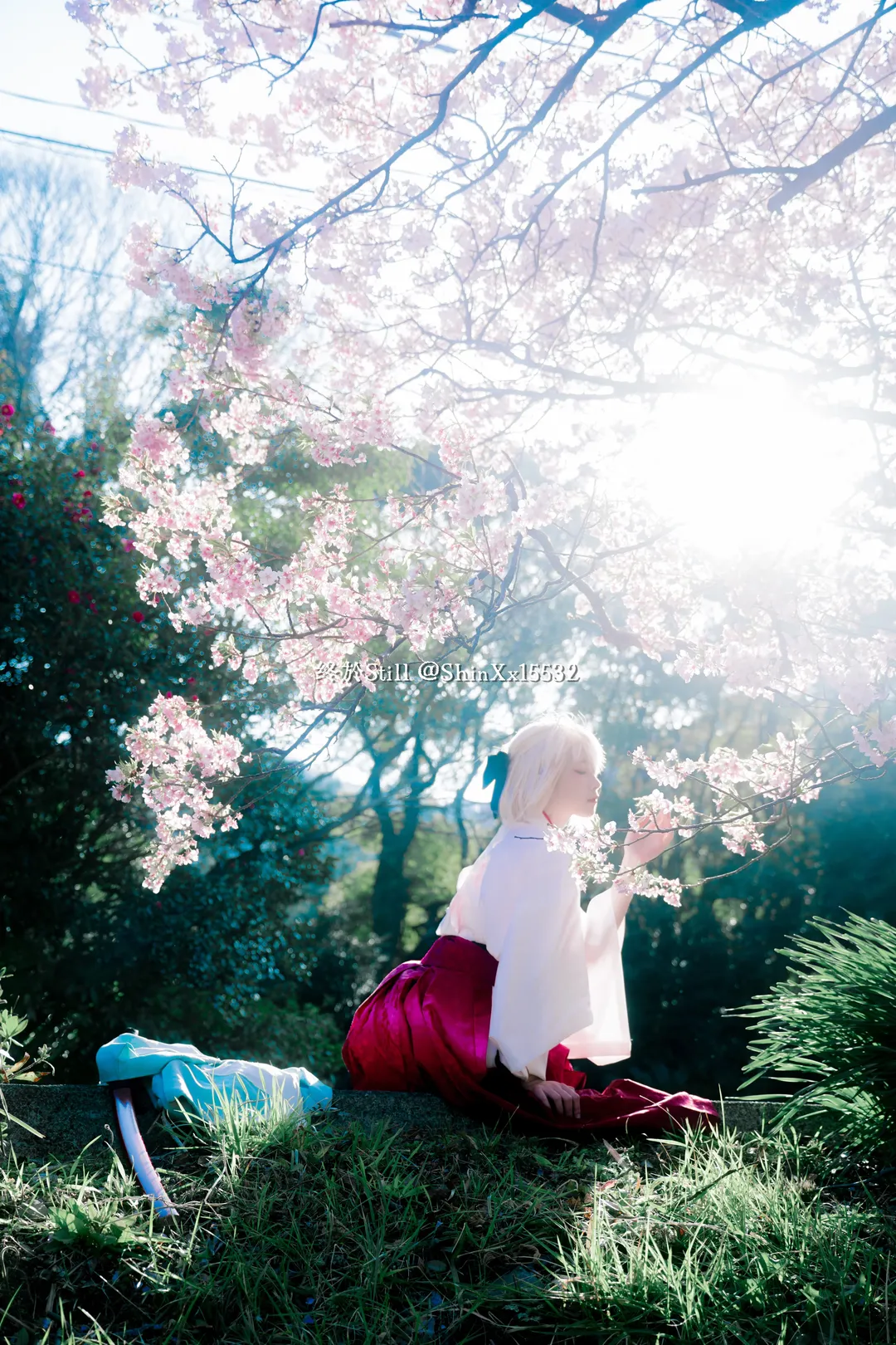 Fate/Grand Order, 二次元cosplay, 冲田总司cos, 樱花写真, 和服摄影 - 第6张