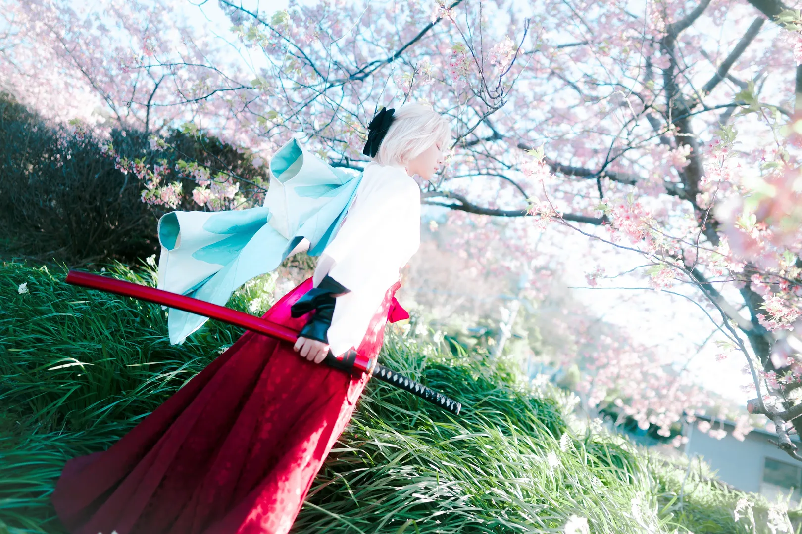 氛围感摄影, Fate/Grand Order, 冲田总司cos, 樱花外景, 羽织和服 - 第3张