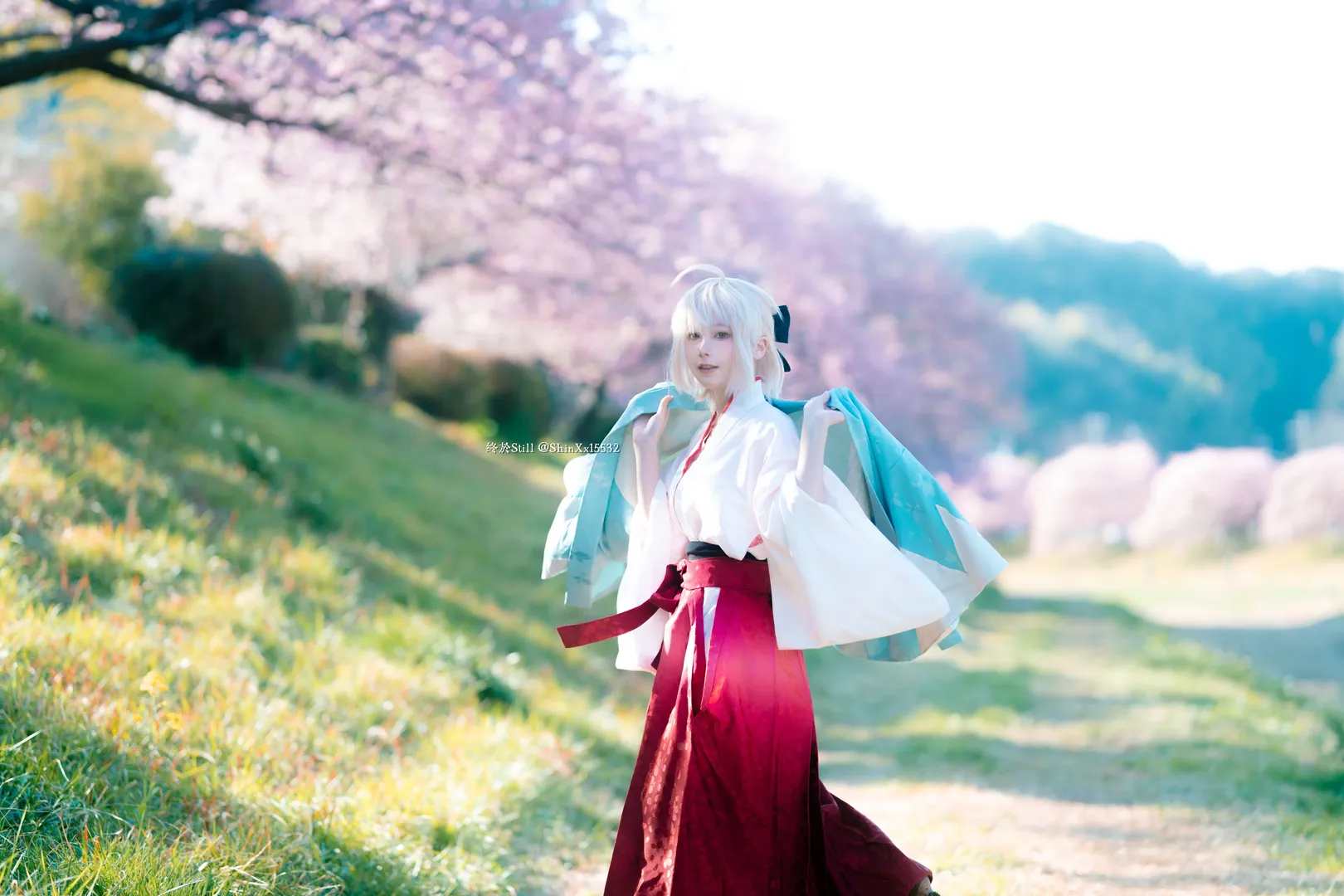 氛围感摄影, Fate/Grand Order, 冲田总司cos, 樱花外景, 羽织和服 - 第6张