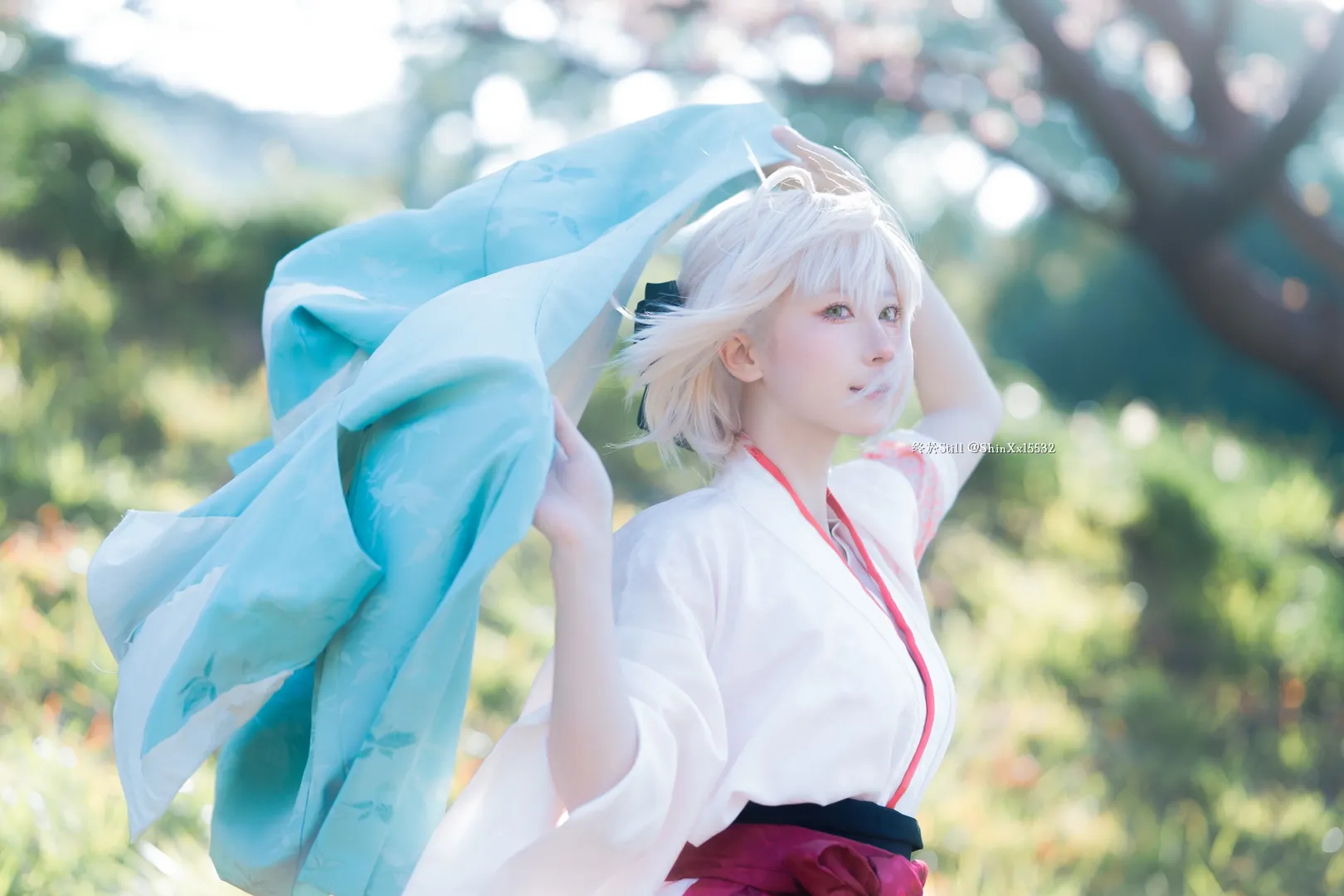 氛围感摄影, Fate/Grand Order, 冲田总司cos, 樱花外景, 羽织和服 - 第8张
