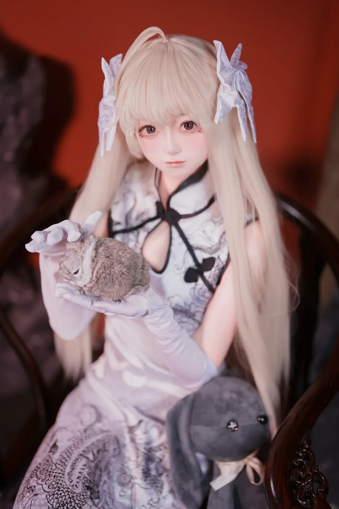 二次元摄影, 春日野穹cos, 缘之空, 白丝穿搭, 改良旗袍 - 第4张