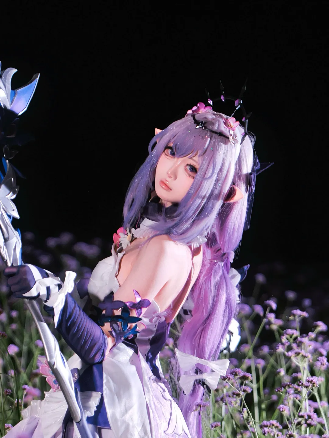 崩壊：スターレイル, キャストリス コスプレ, コスプレ撮影, エルフ コスプレ, 夜の花畑 - 3枚目