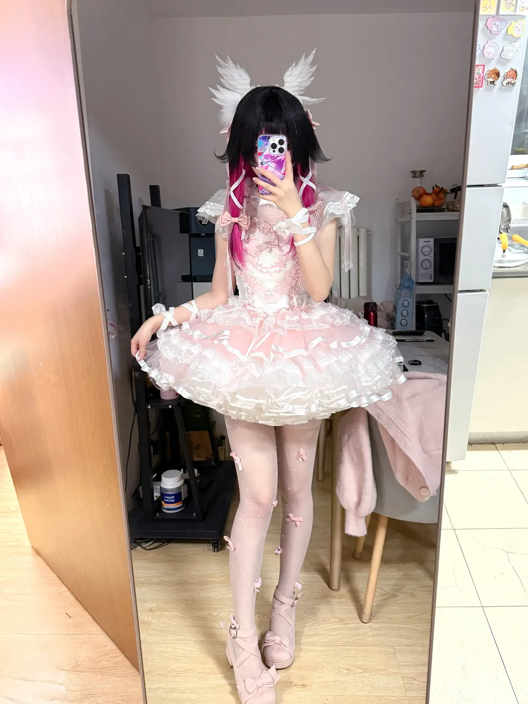 原神, コロンビーナ コスプレ, 鏡越しの自撮り, サテンバレエ, 少女の私設定 - 2枚目