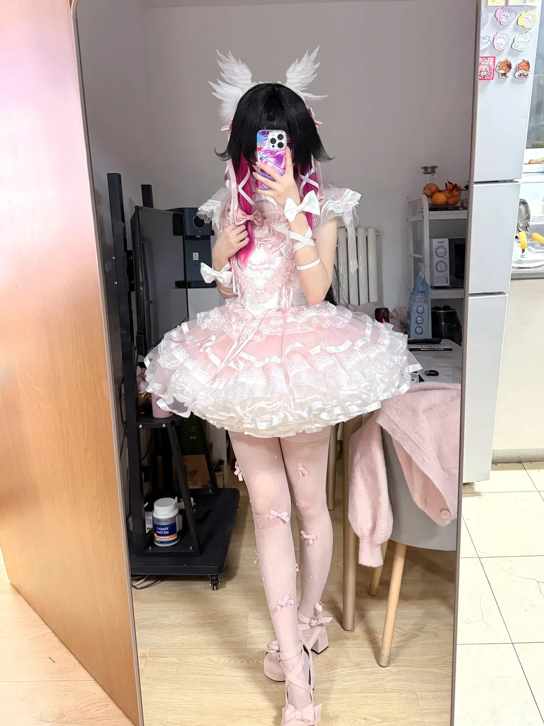原神, コロンビーナ コスプレ, 鏡越しの自撮り, サテンバレエ, 少女の私設定 - 3枚目