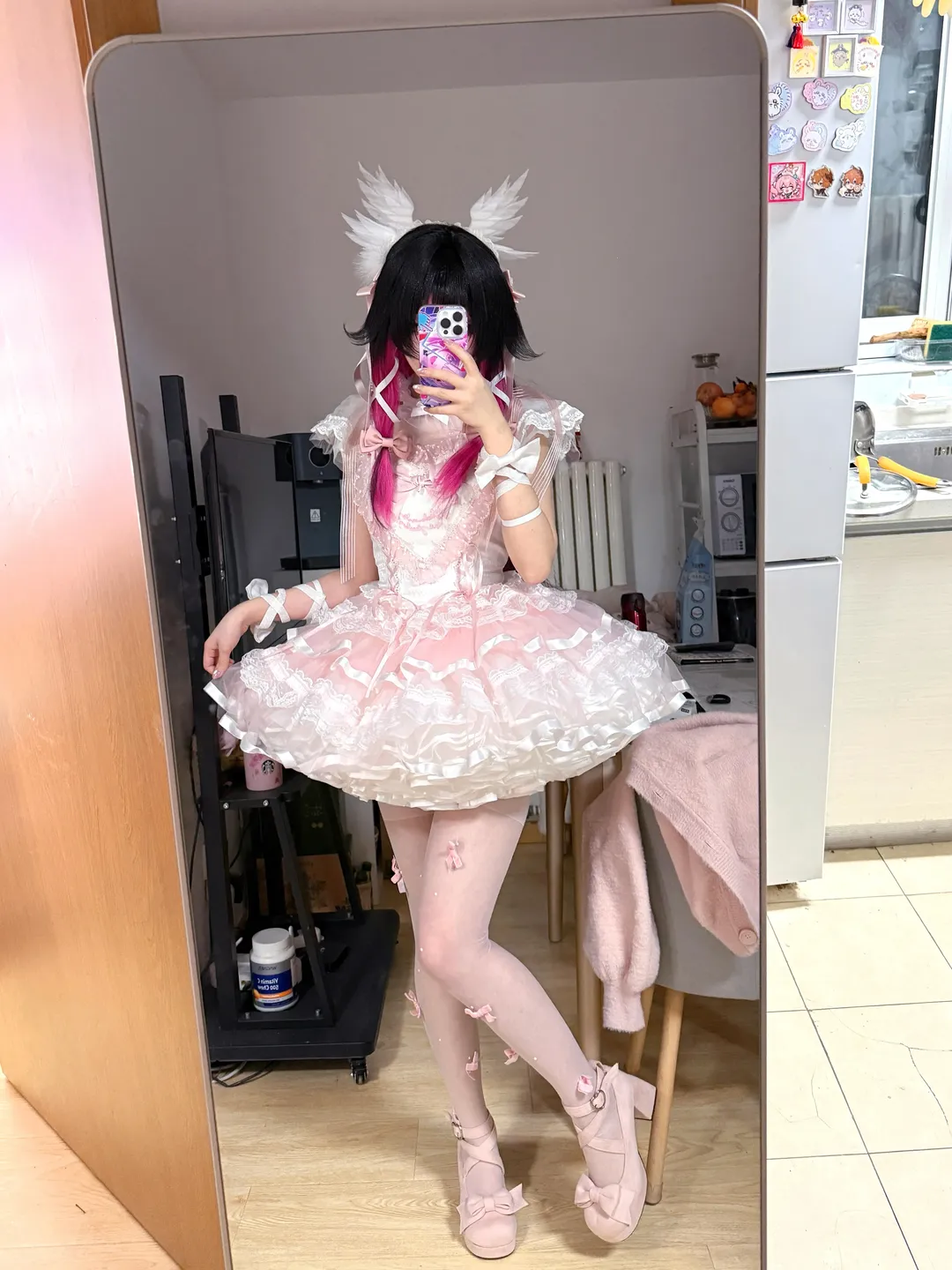 原神, コロンビーナ コスプレ, 鏡越しの自撮り, サテンバレエ, 少女の私設定 - 4枚目