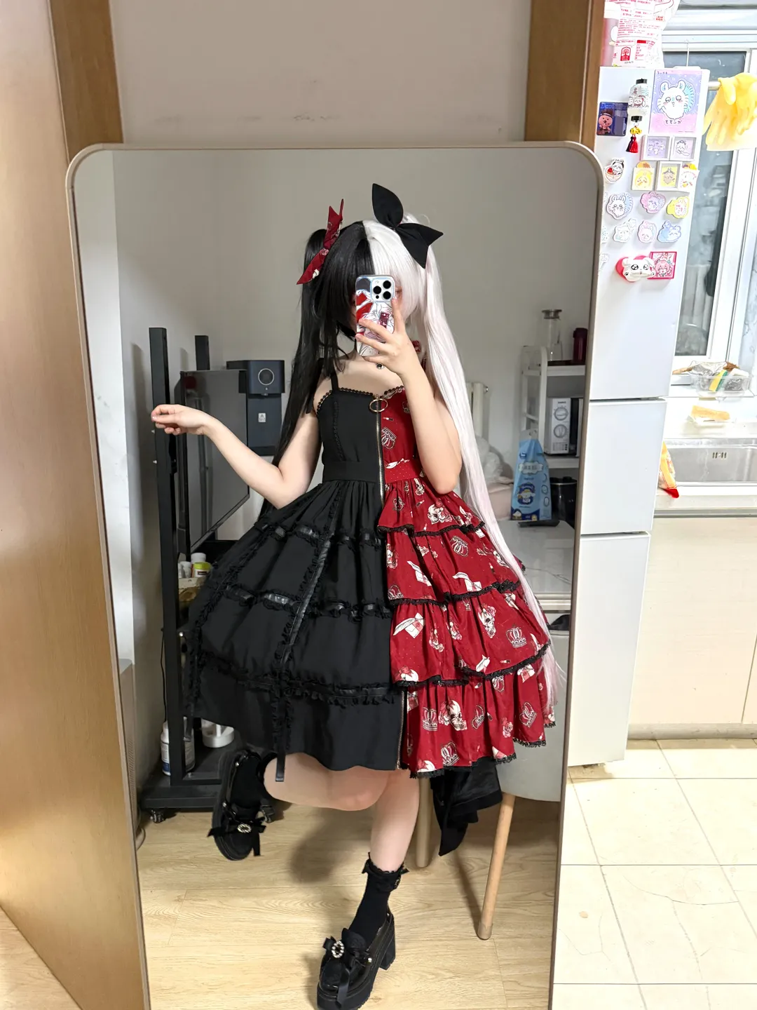 崩坏星穹铁道, 花火cos, cos试衣, 红黑撞色lo裙, 火花大会私设