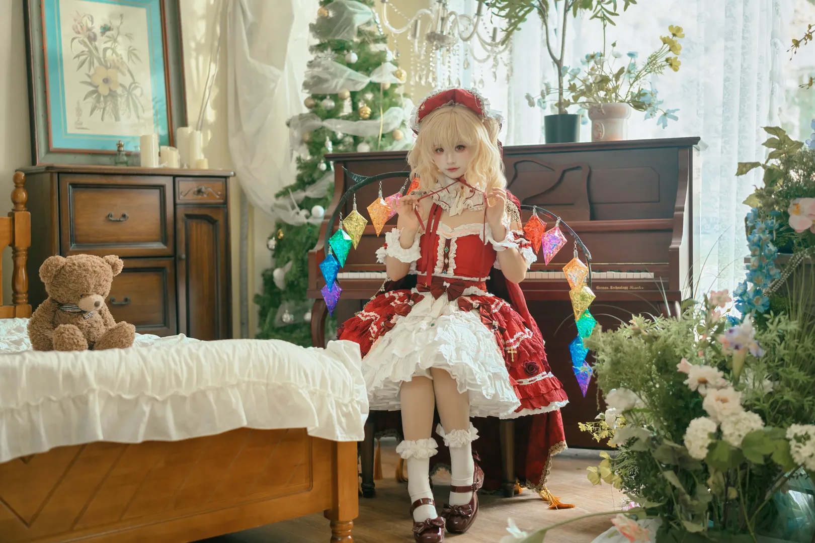 东方project, 芙兰朵露cos, cosplay日常, 圣诞主题摄影, 红白洋装 - 第2张