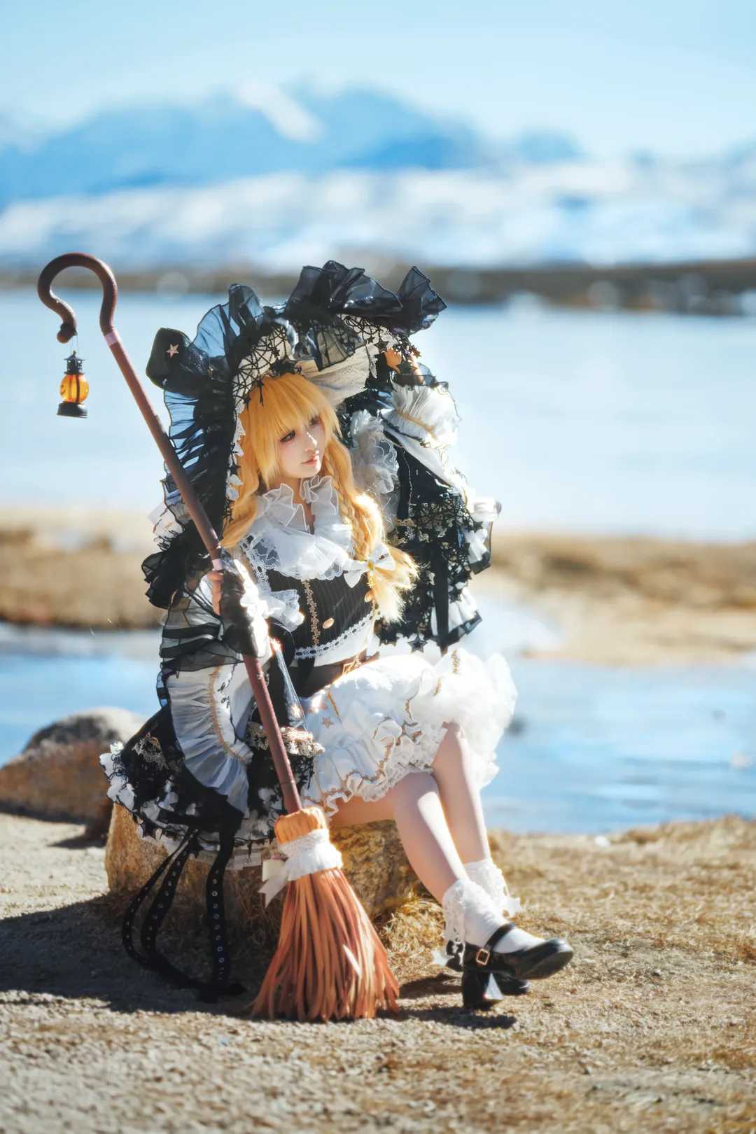 魔理沙cos, 东方Project, 雪景摄影, cosplay写真, 黑白天使
