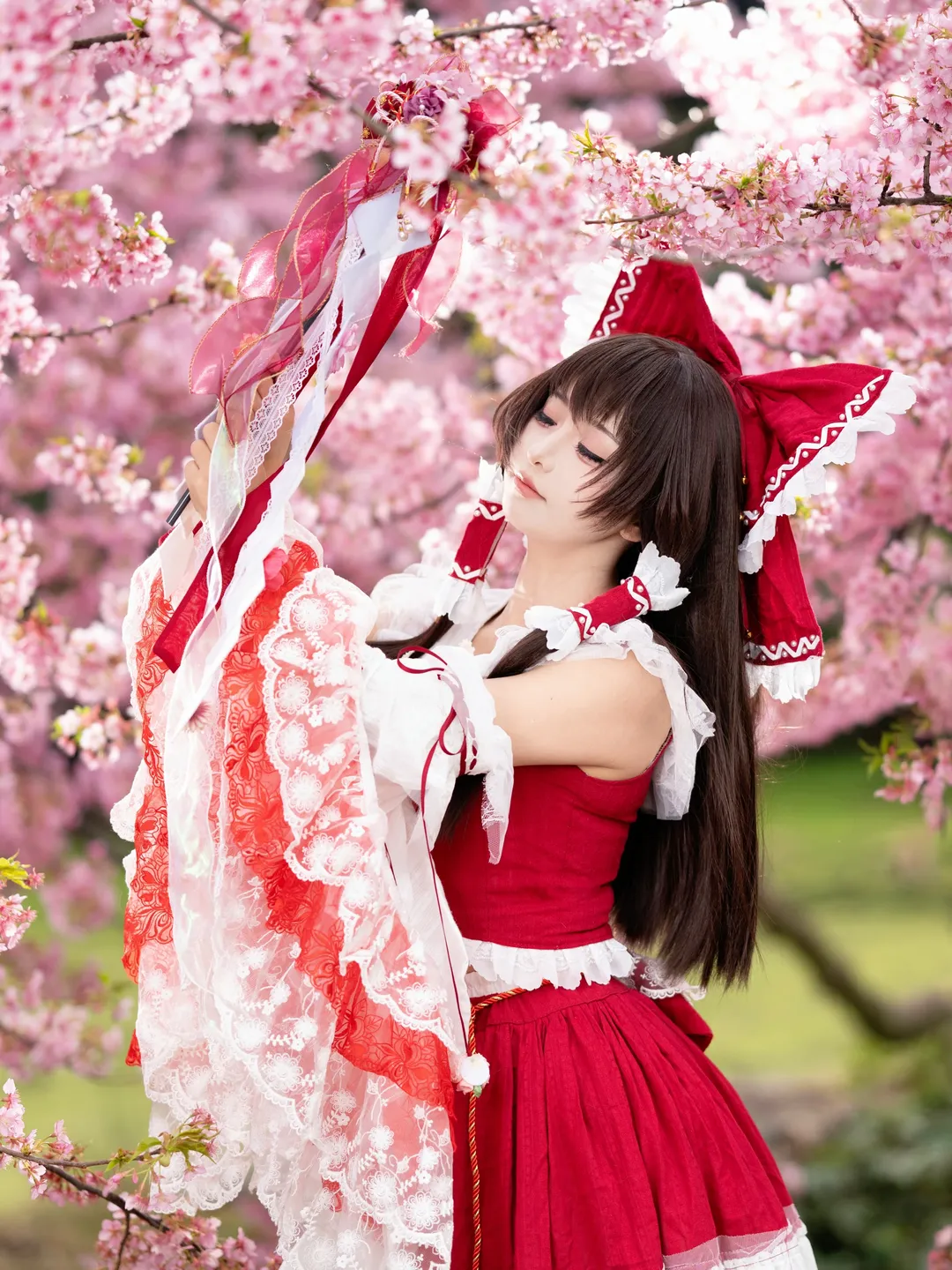 二次元摄影, 博丽灵梦cos, 东方project, 红白巫女, 樱花写真 - 第5张