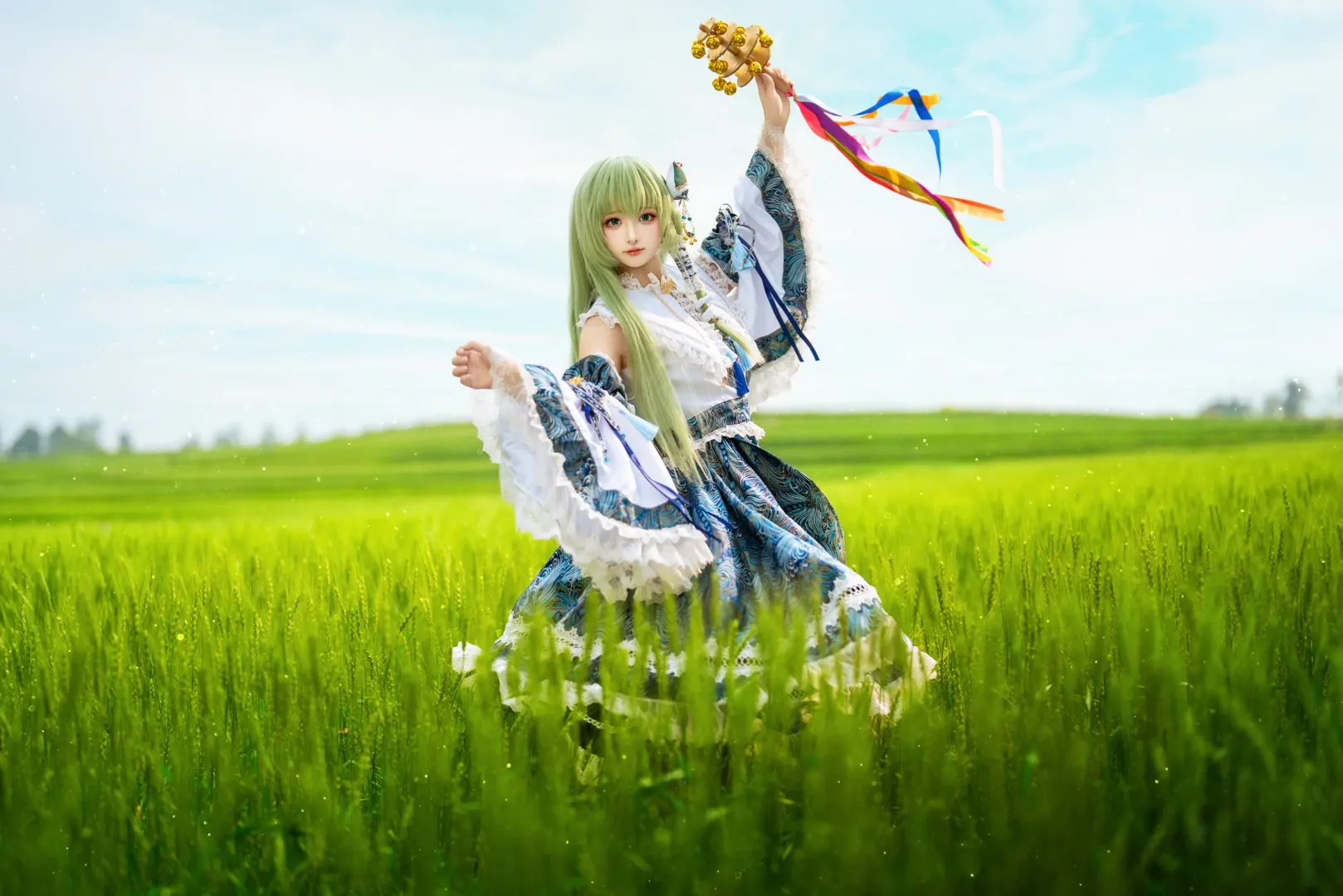 东方Project, Cosplay摄影, 东风谷早苗cos, 二次元Coser, 麦田外景 - 第2张
