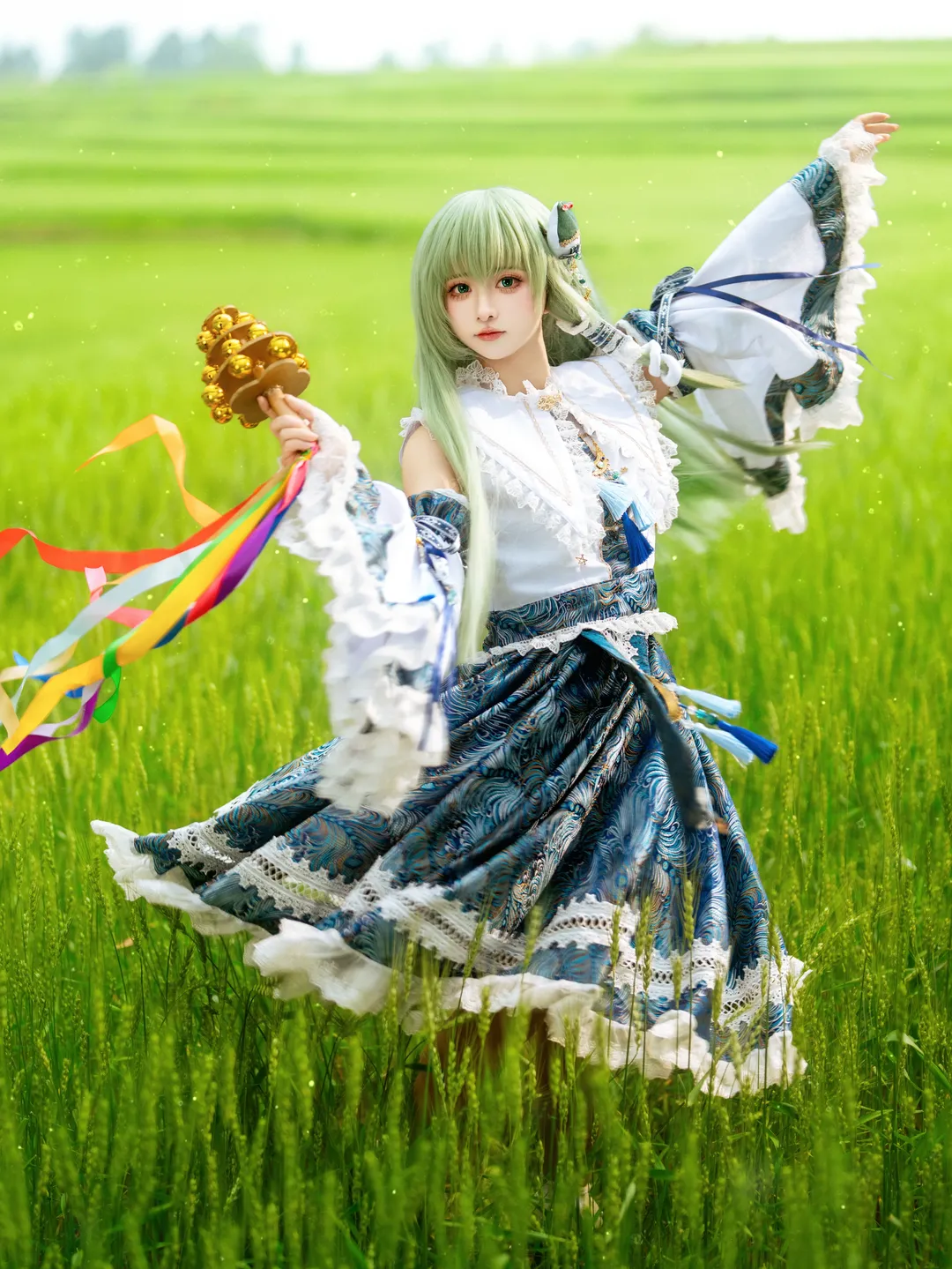 东方Project, Cosplay摄影, 东风谷早苗cos, 二次元Coser, 麦田外景 - 第3张