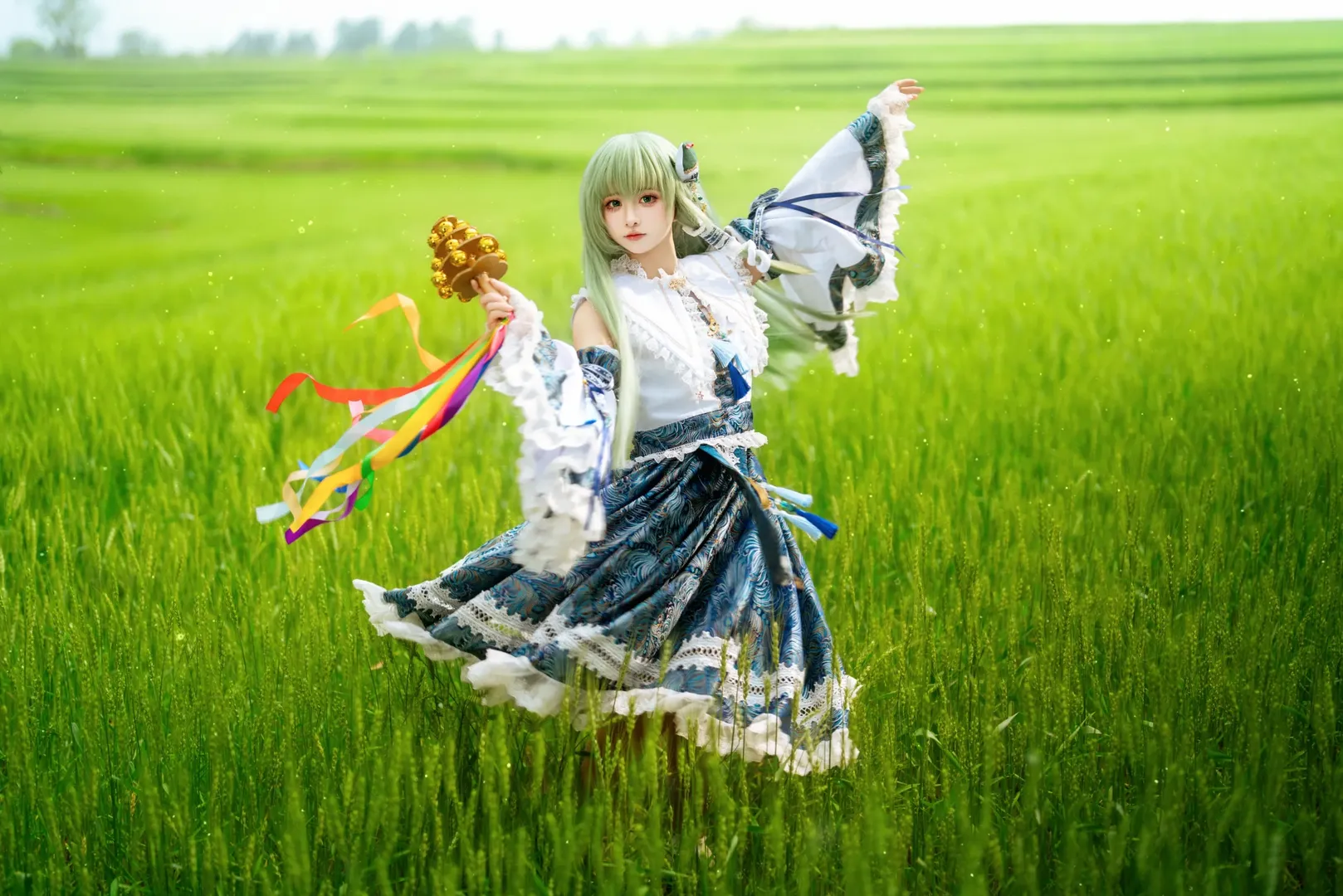 东方Project, Cosplay摄影, 东风谷早苗cos, 二次元Coser, 麦田外景 - 第4张