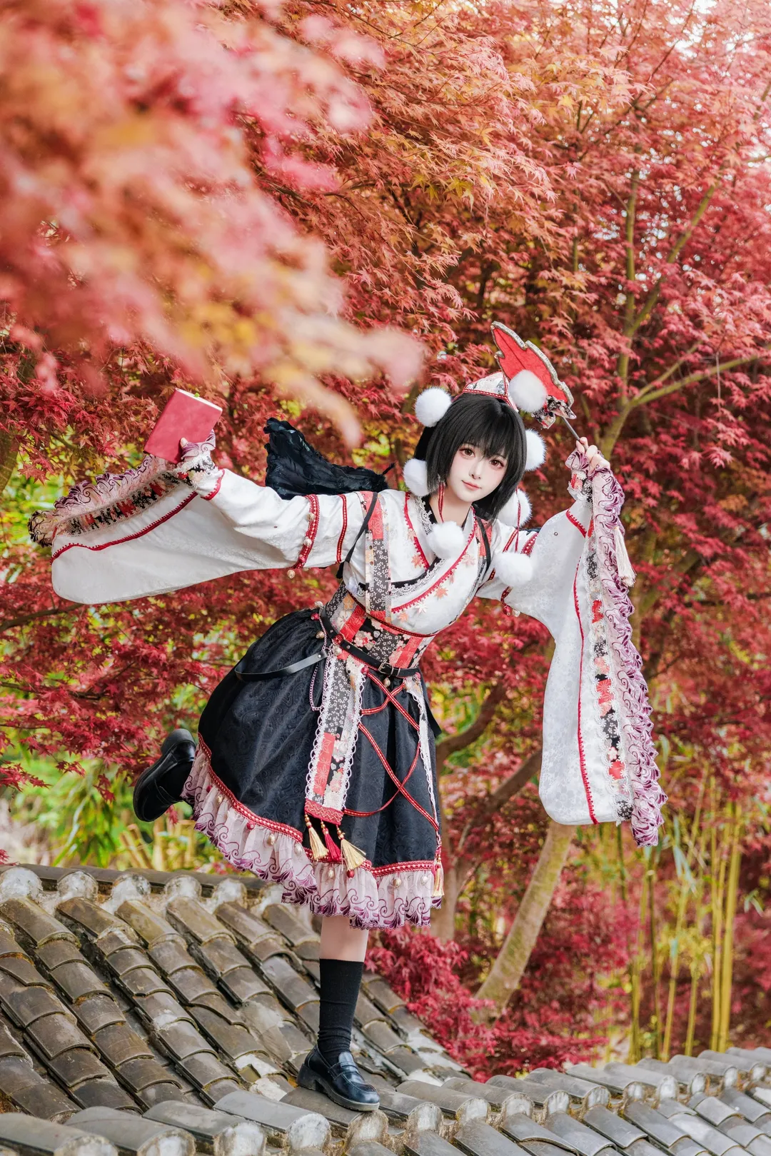 东方Project, Cosplay摄影, 射命丸文cos, 幻想乡天狗, 红枫外景 - 第1张