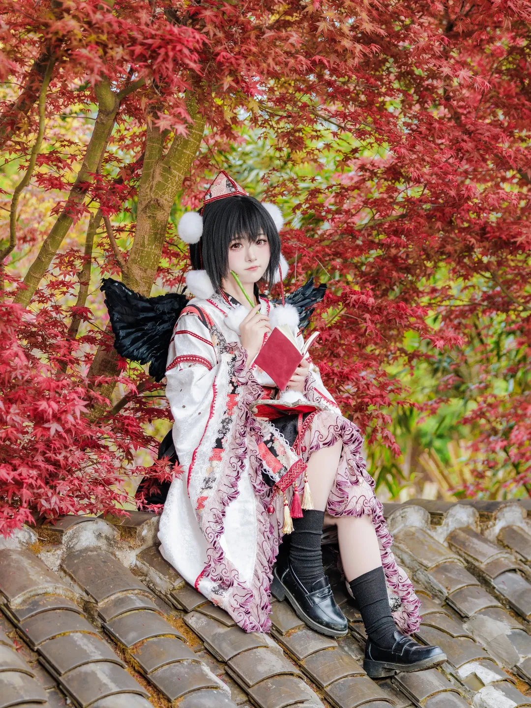 东方Project, Cosplay摄影, 射命丸文cos, 幻想乡天狗, 红枫外景 - 第5张