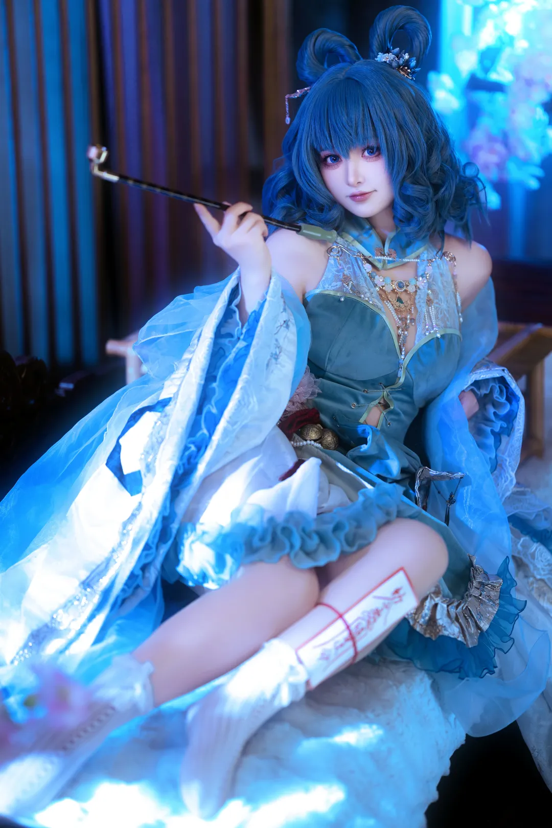 二次元摄影, 东方Project, 霍青娥cos, 国风cosplay, 蓝发角色cos - 第3张