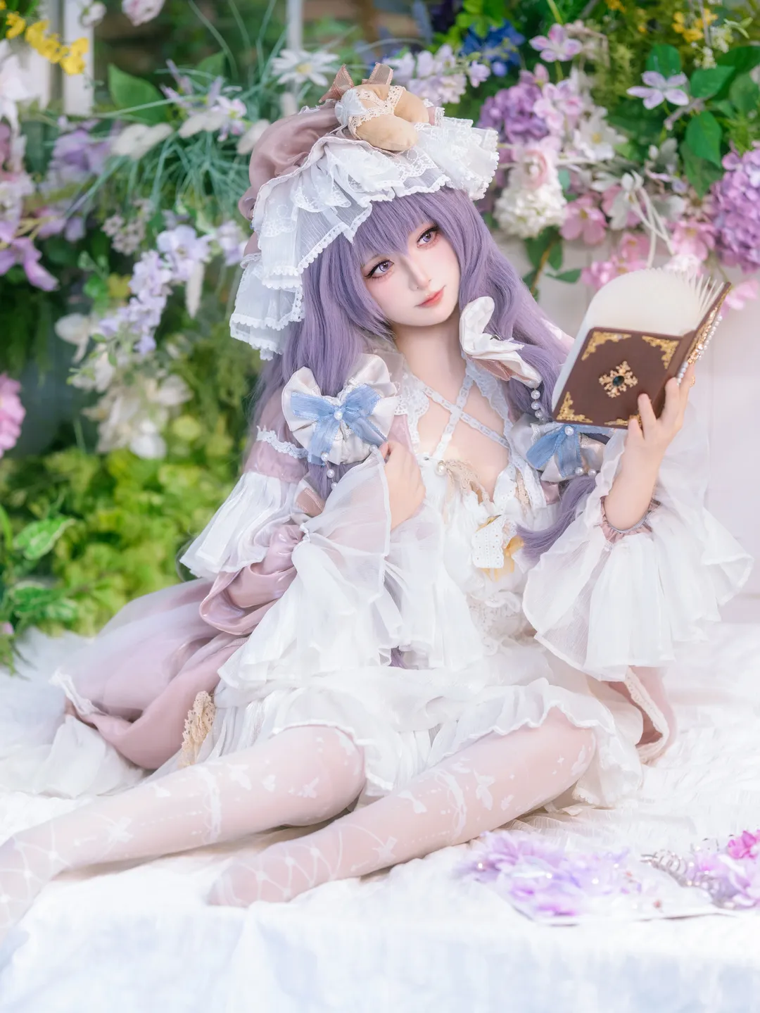 东方Project, 帕秋莉cos, 梦幻Lolita写真, 花园沉浸式摄影, 紫发造型穿搭 - 第3张