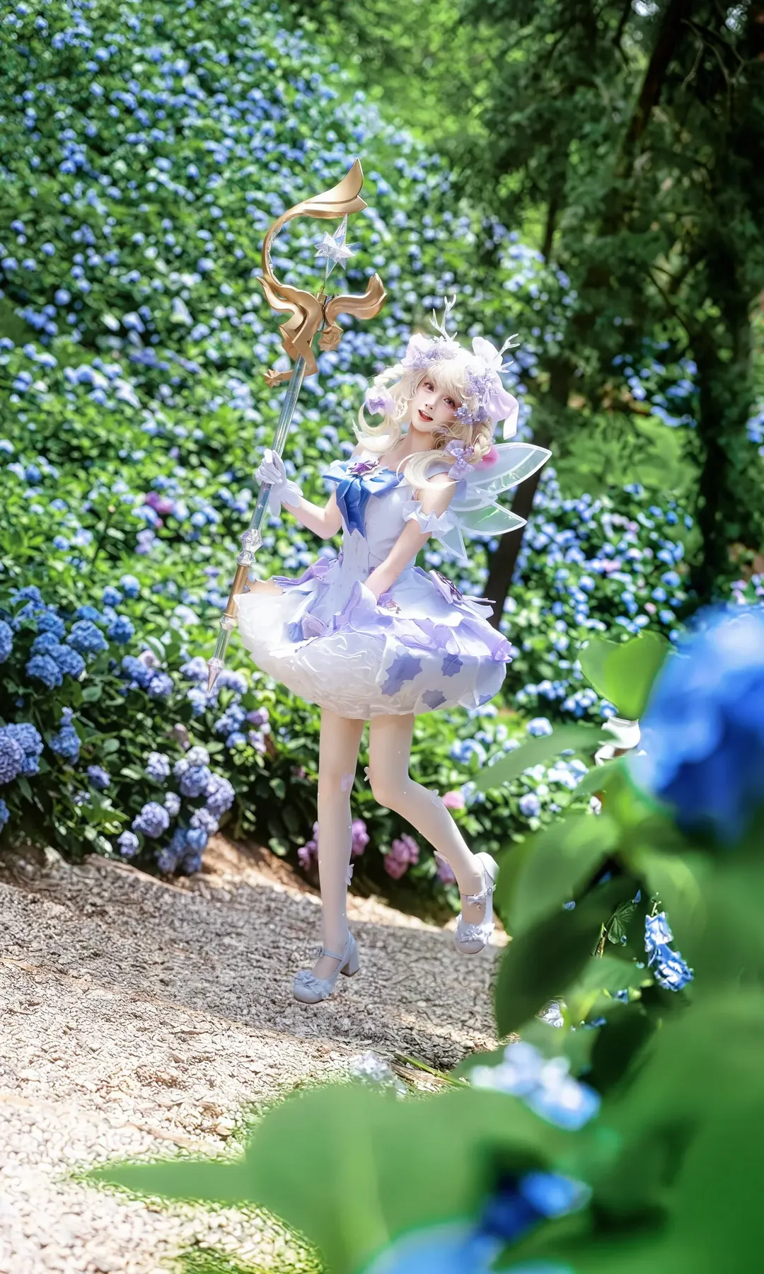二次元の雰囲気, エルフ コスプレ, 紫陽花写真, 屋外ポートレート撮影, 幻想的で仙女のようなスタイル - 3枚目