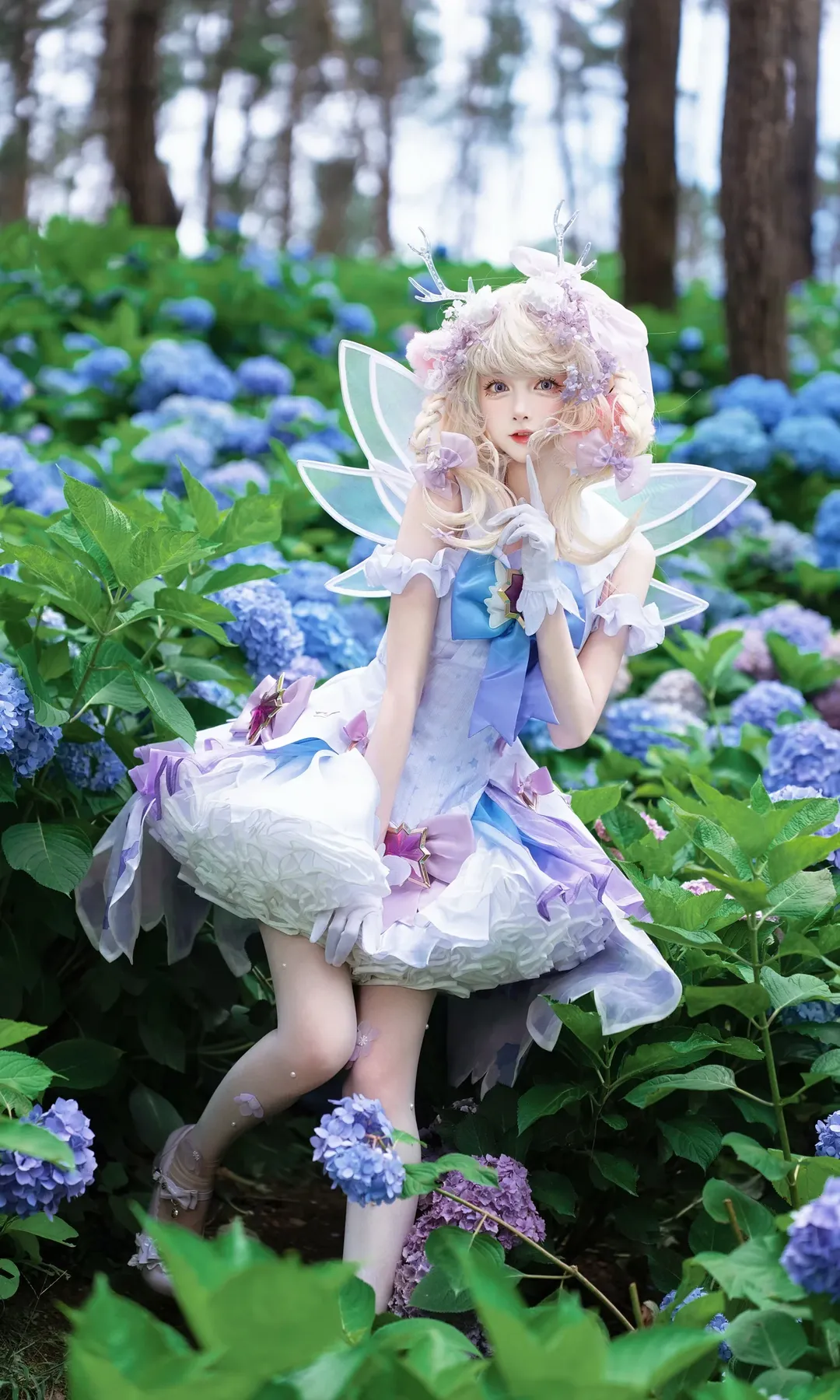 二次元の雰囲気, エルフ コスプレ, 紫陽花写真, 屋外ポートレート撮影, 幻想的で仙女のようなスタイル - 5枚目