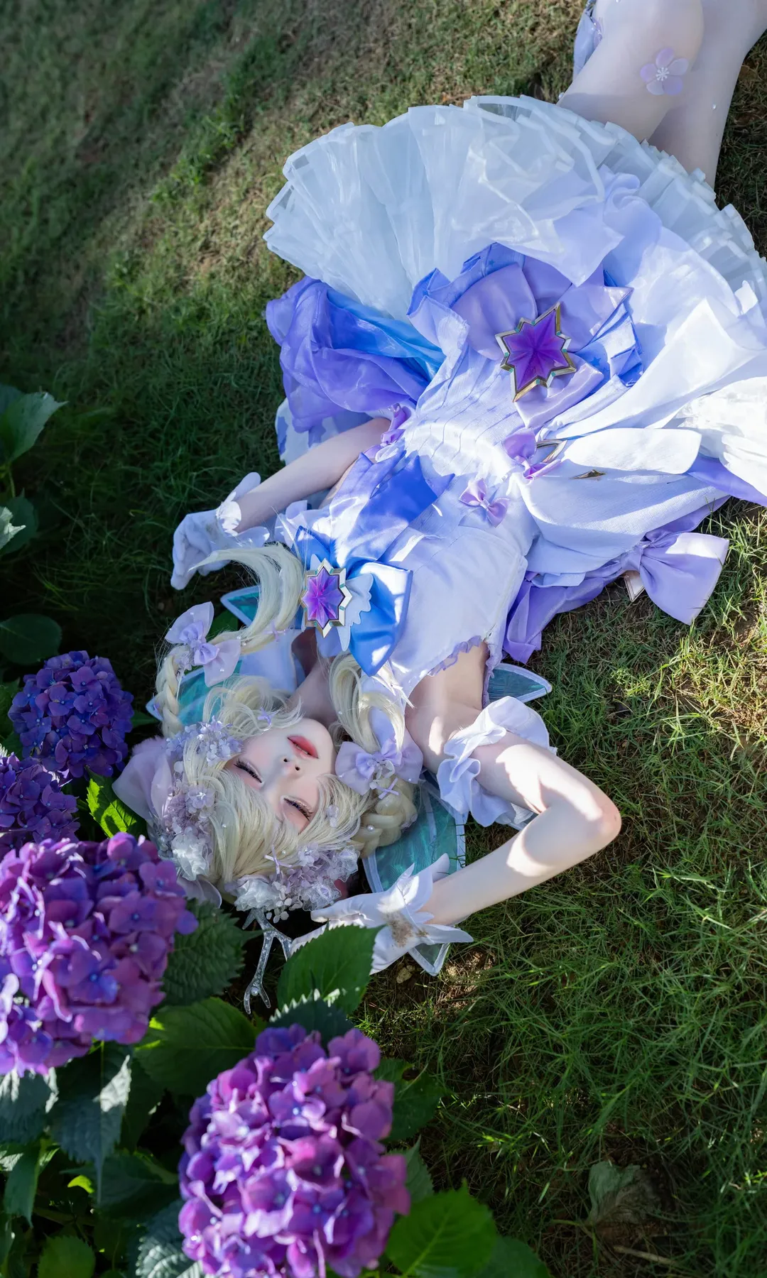 二次元の雰囲気, エルフ コスプレ, 紫陽花写真, 屋外ポートレート撮影, 幻想的で仙女のようなスタイル - 6枚目