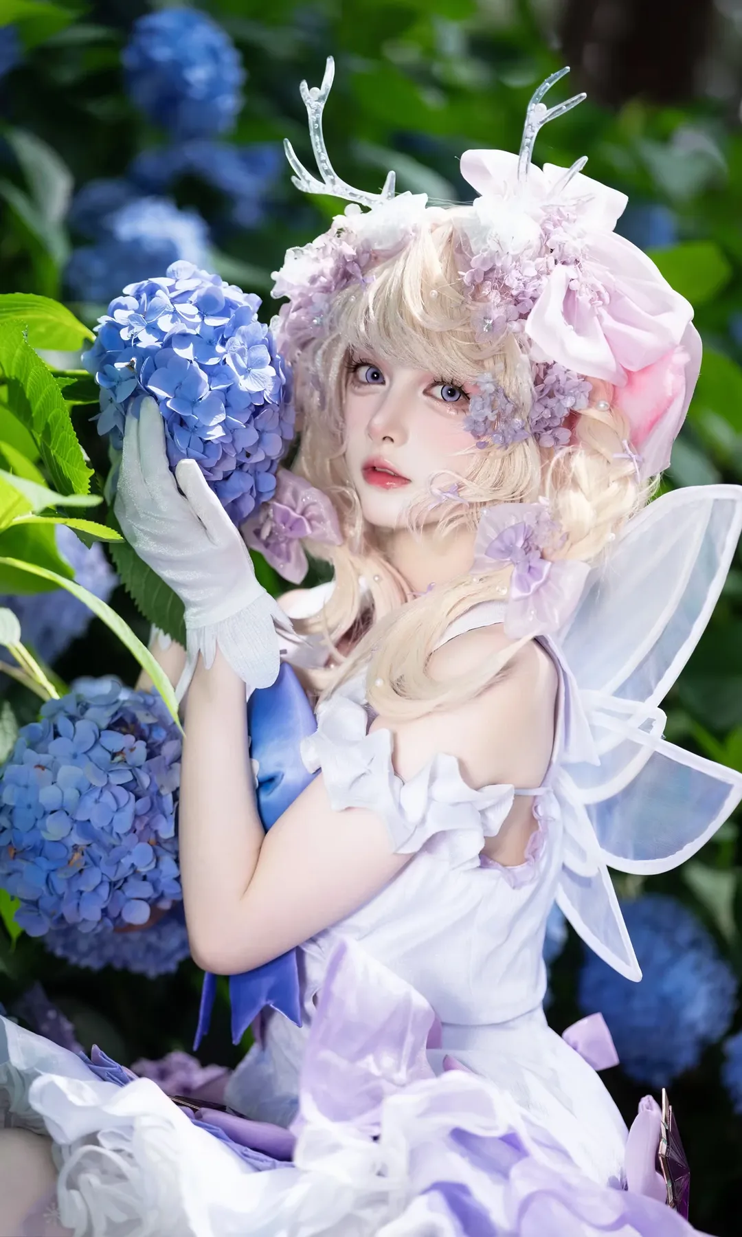 二次元の雰囲気, エルフ コスプレ, 紫陽花写真, 屋外ポートレート撮影, 幻想的で仙女のようなスタイル - 9枚目
