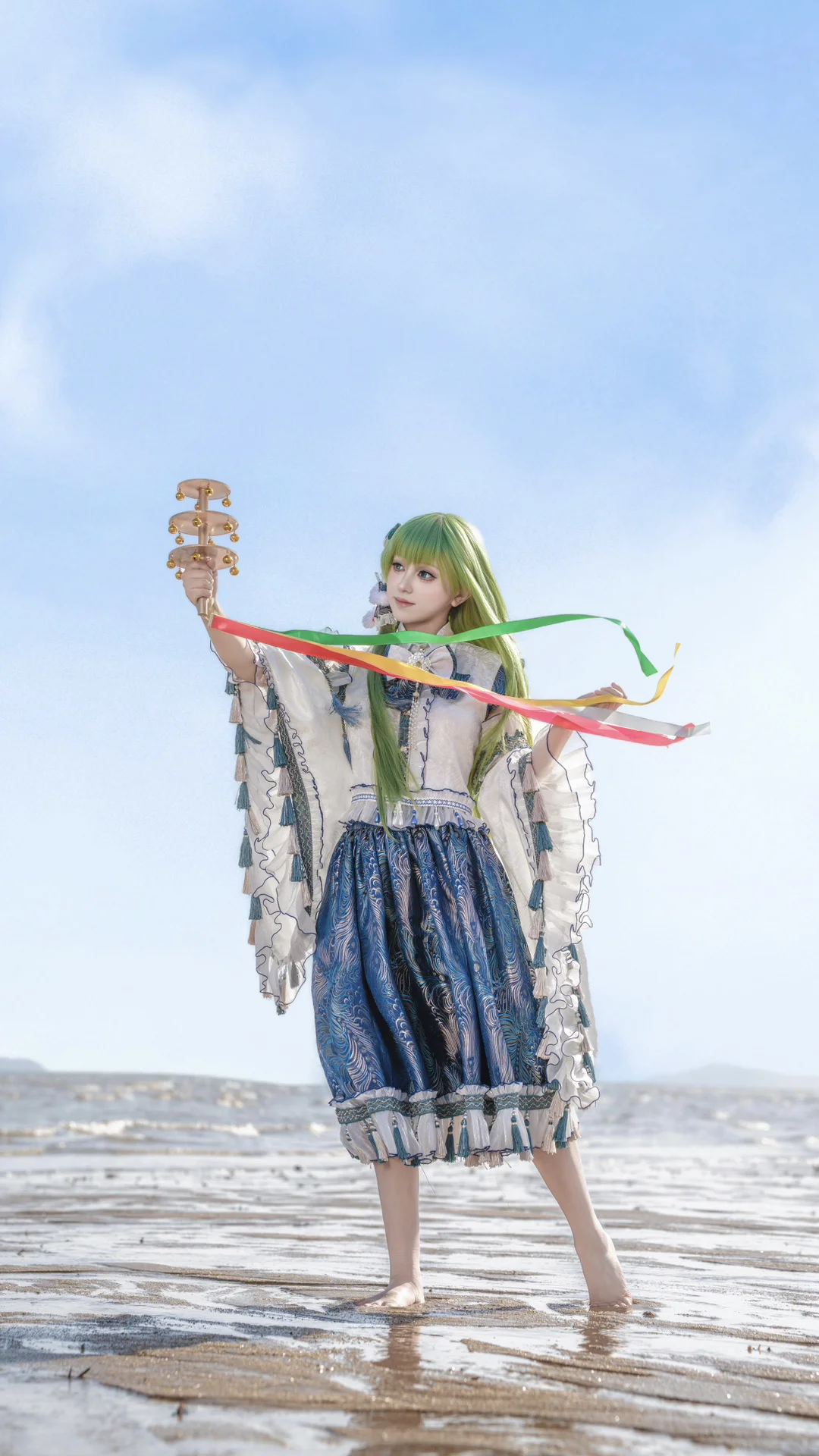 东方Project, 二次元cosplay, 东风谷早苗cos, 海边写真, 风祝cos - 第1张