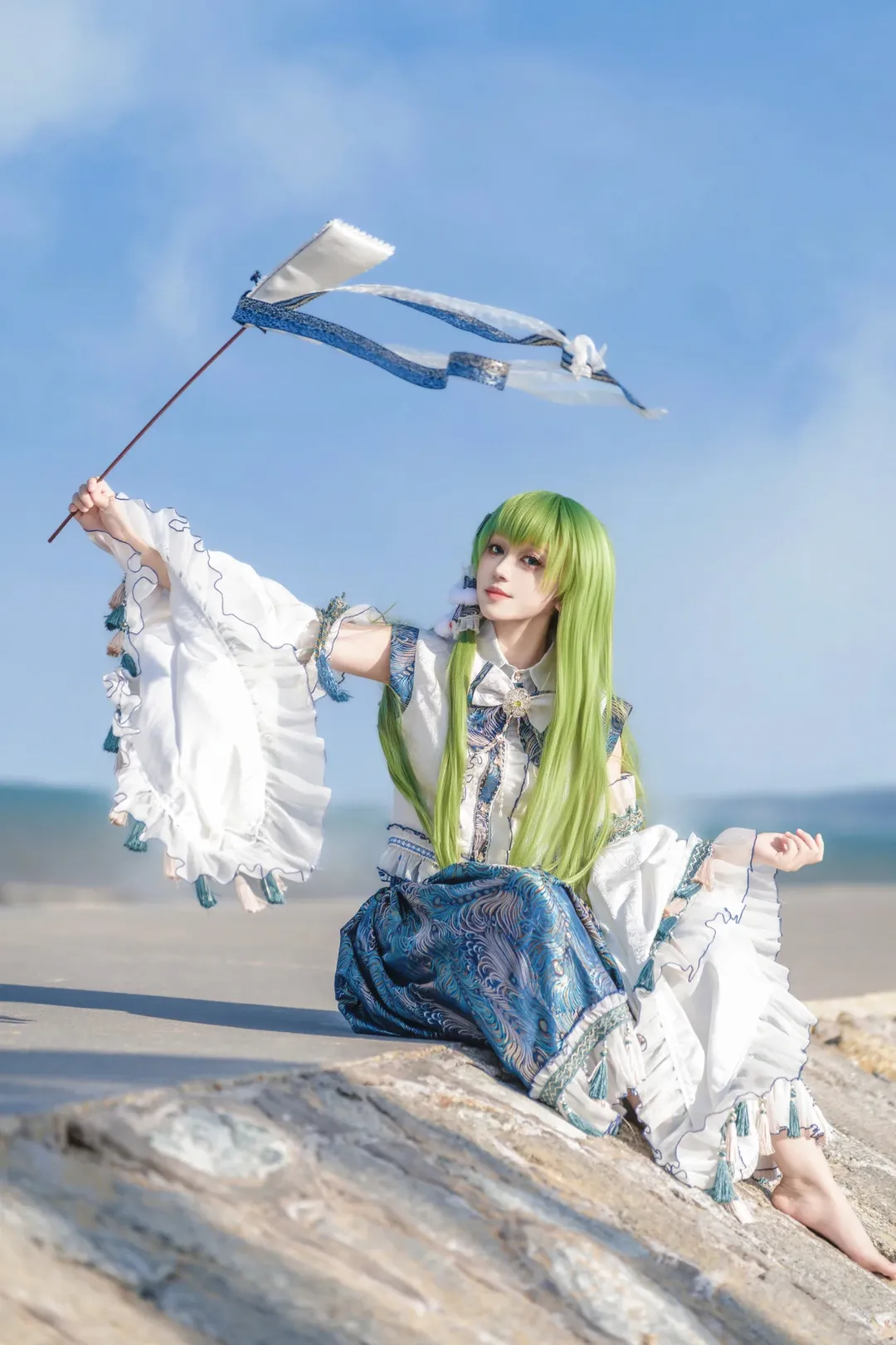 东方Project, 二次元cosplay, 东风谷早苗cos, 海边写真, 风祝cos - 第6张