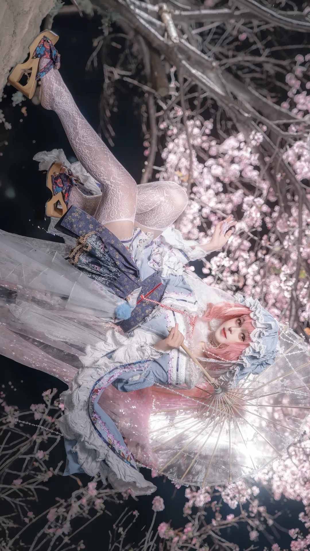 东方project, 西行寺幽幽子cos, 夜樱, 夜景人像, 洛丽塔cosplay - 第1张