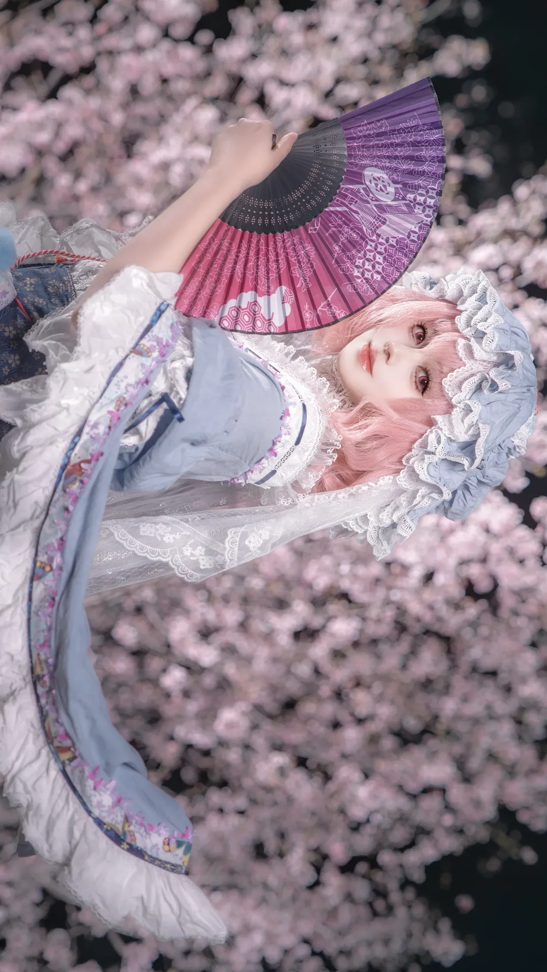 东方project, 西行寺幽幽子cos, 夜樱, 夜景人像, 洛丽塔cosplay