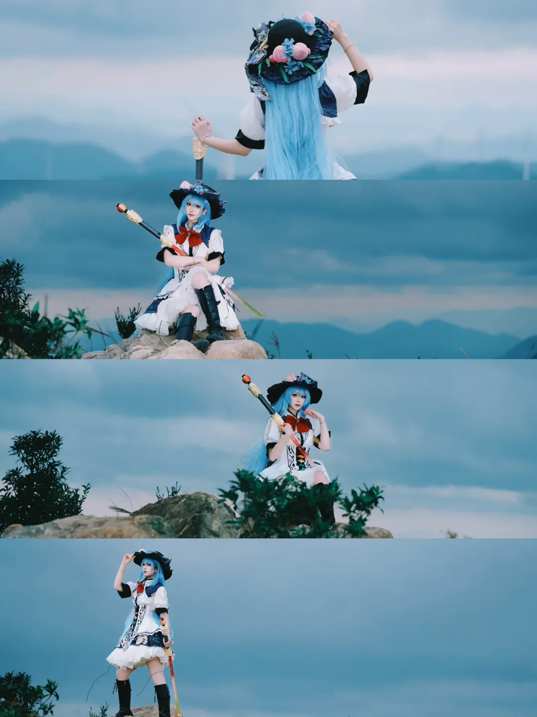 东方project, 比那名居天子cos, cosplay山顶外景, 风电场景摄影, 蓝发魔法使 - 第1张
