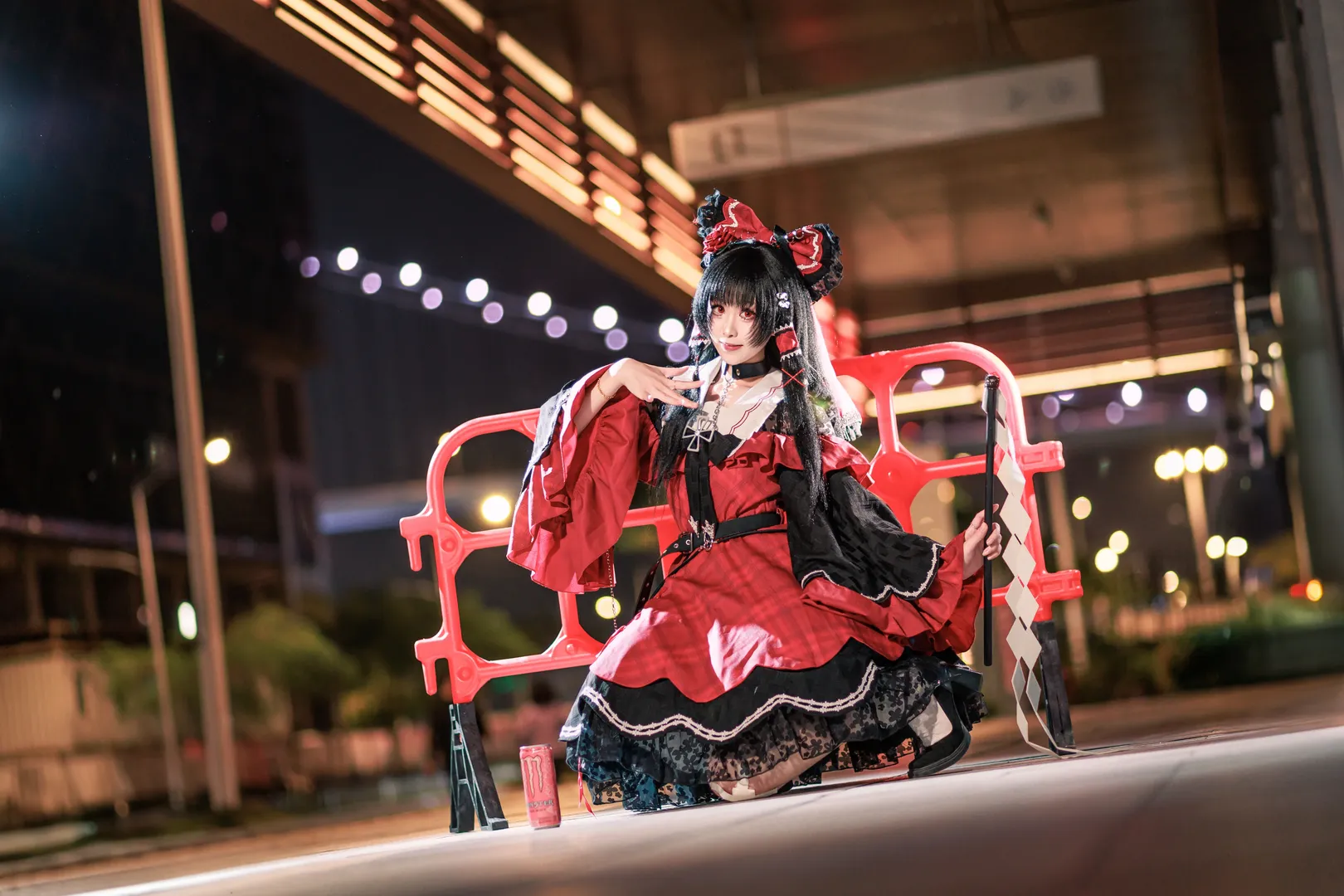二次元摄影, 博丽灵梦cos, 东方project, 夜景cosplay, 哥特红黑 - 第4张
