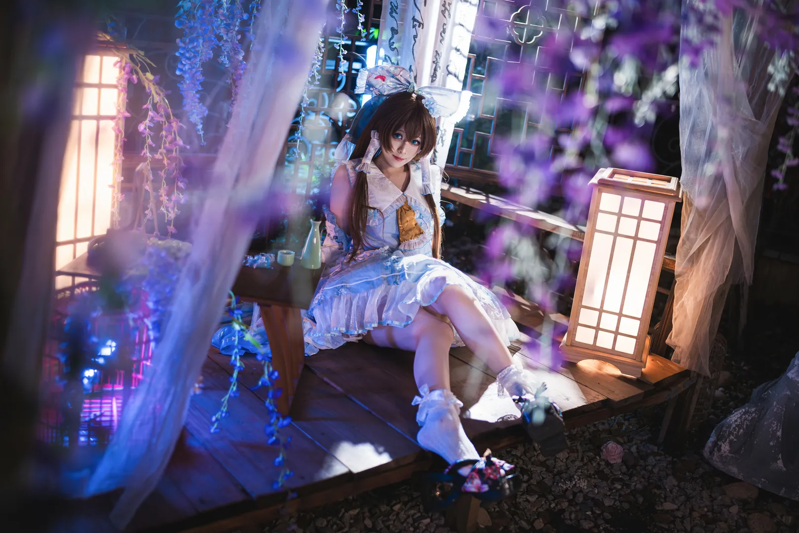 博丽灵梦cos, 东方project, cosplay摄影, 氛围感大片, 和风夜景 - 第4张