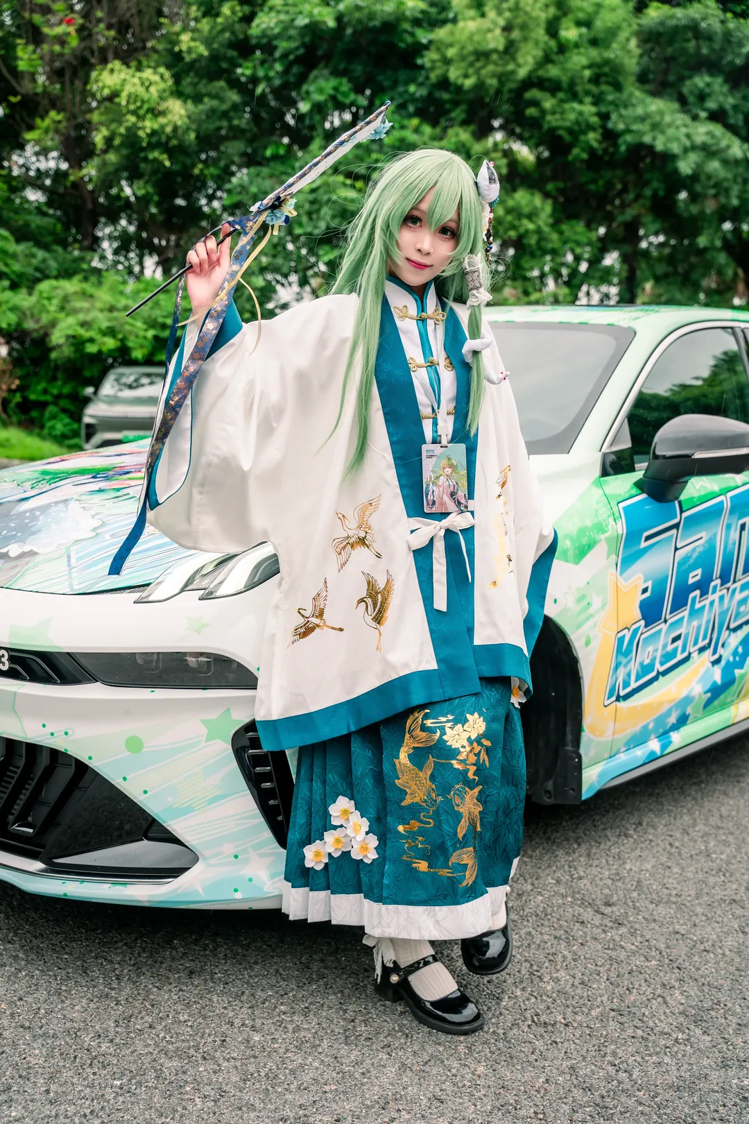 东方project, 东风谷早苗cos, 国风cosplay, 雨天外景, 痛车拍摄 - 第1张