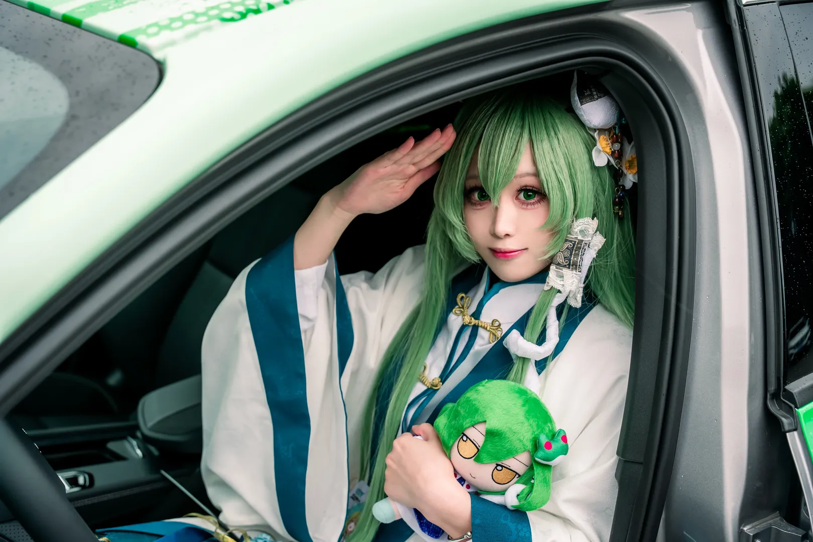 东方project, 东风谷早苗cos, 国风cosplay, 雨天外景, 痛车拍摄