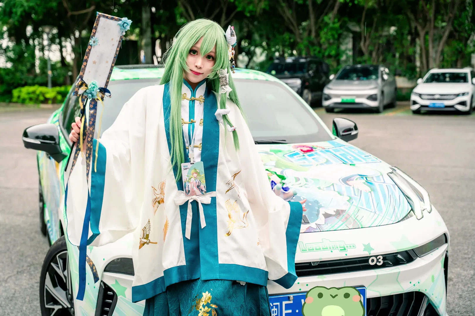 东方project, 东风谷早苗cos, 国风cosplay, 雨天外景, 痛车拍摄 - 第4张