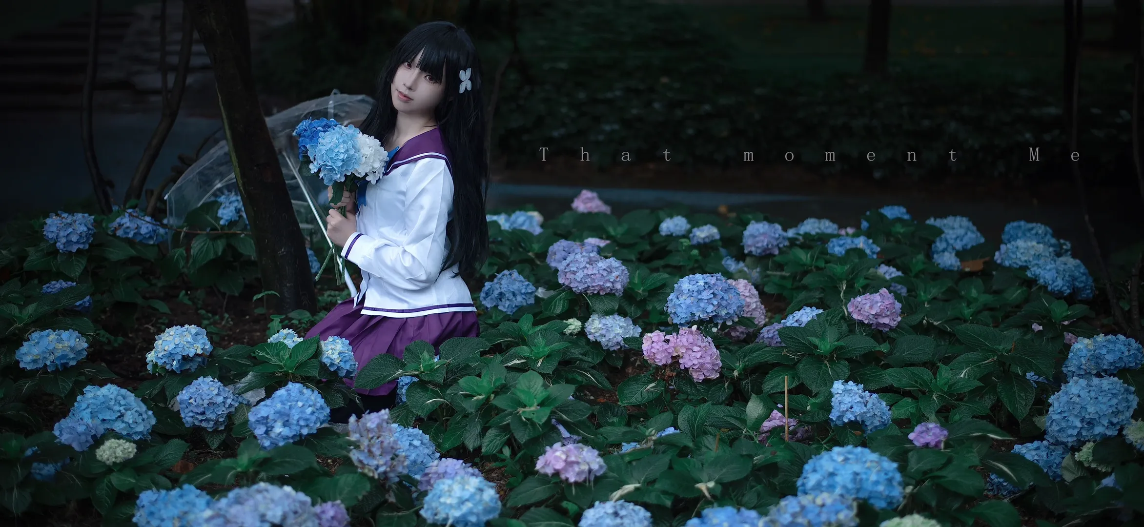 散华礼弥cos, cosplay摄影, 散华礼弥, 绣球花写真, 雨伞氛围感 - 第2张