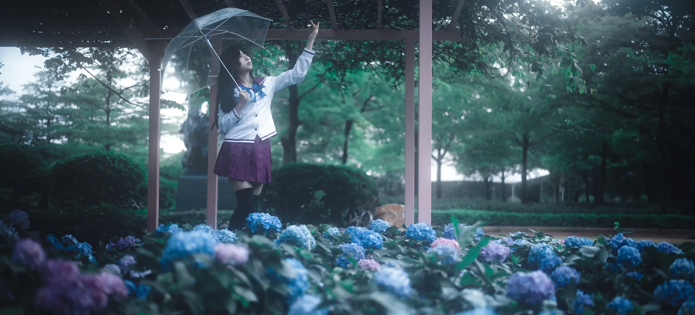 散华礼弥cos, cosplay摄影, 散华礼弥, 绣球花写真, 雨伞氛围感 - 第3张