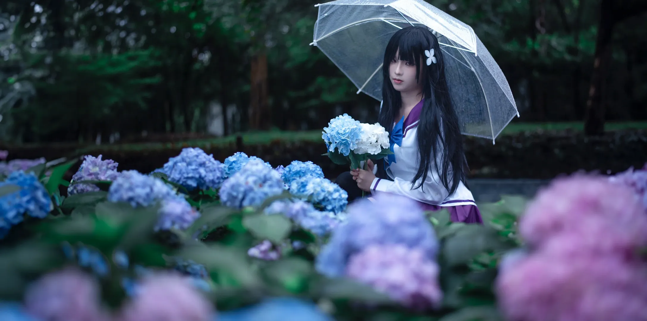 散华礼弥cos, cosplay摄影, 散华礼弥, 绣球花写真, 雨伞氛围感 - 第7张