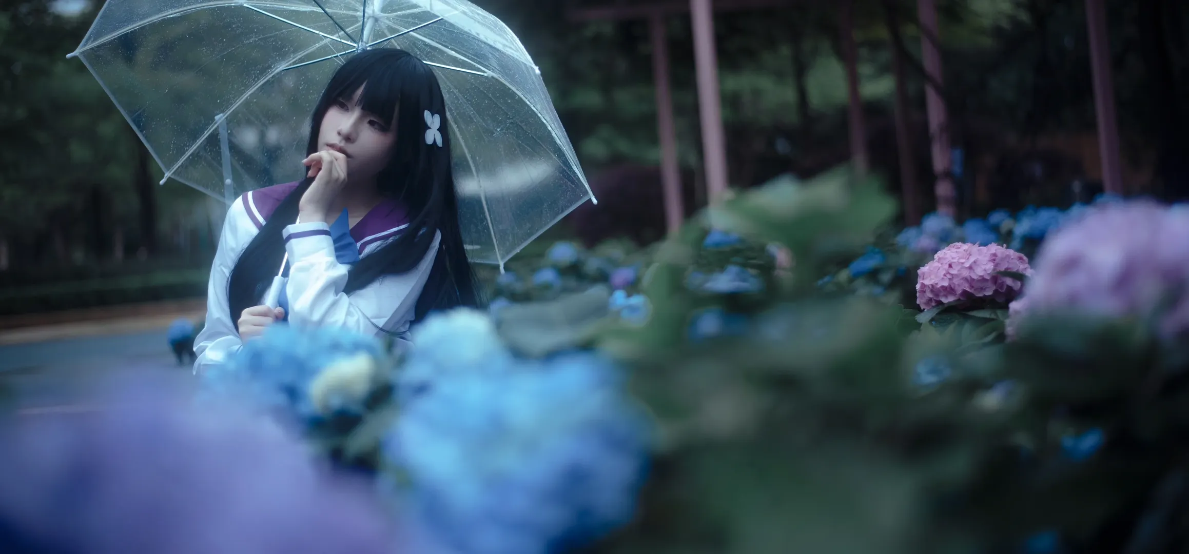 散华礼弥cos, cosplay摄影, 散华礼弥, 绣球花写真, 雨伞氛围感 - 第9张