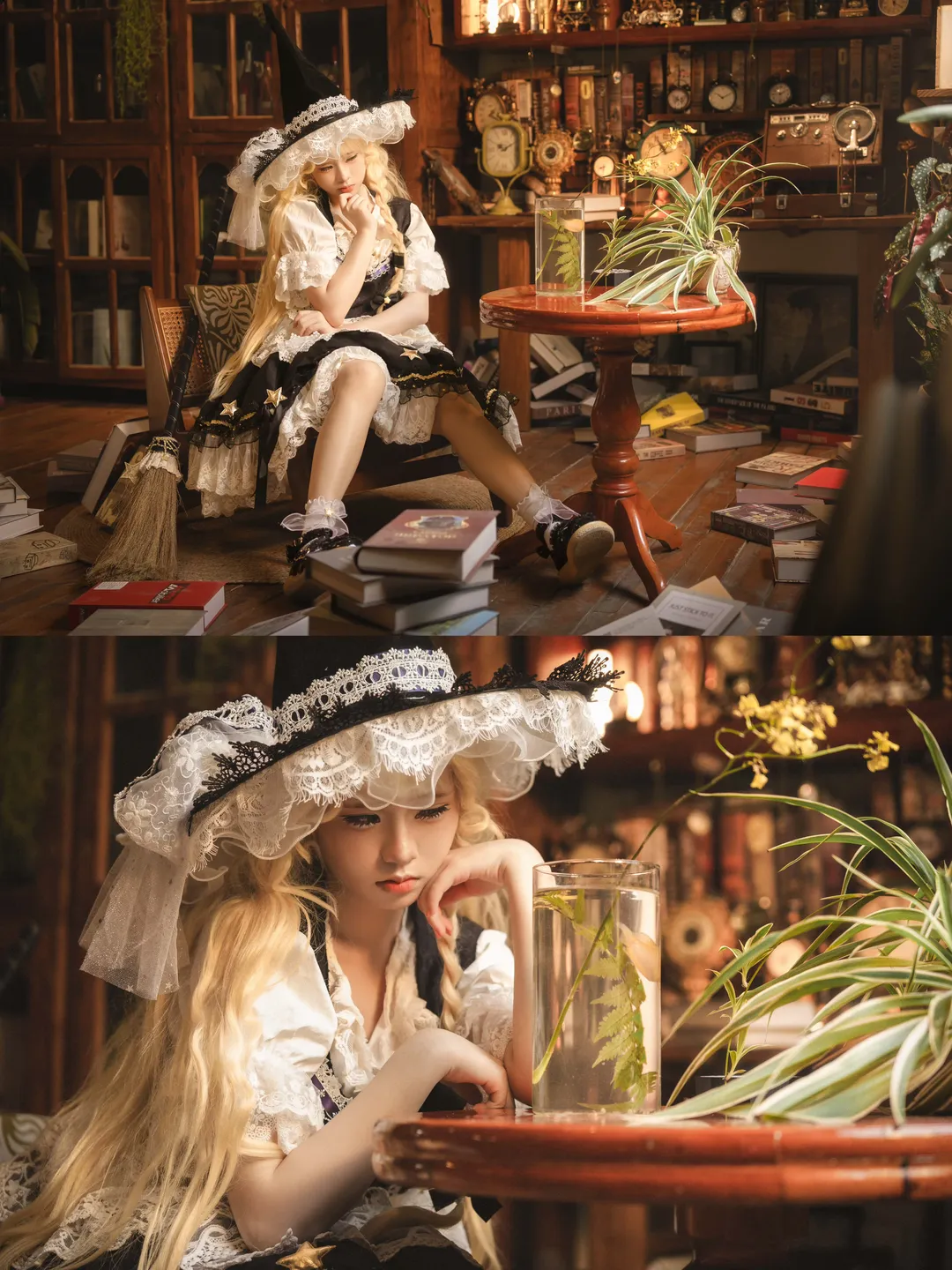 东方Project, 雾雨魔理沙cos, 洛丽塔穿搭, 复古风摄影, 魔法书与旧时光 - 第5张