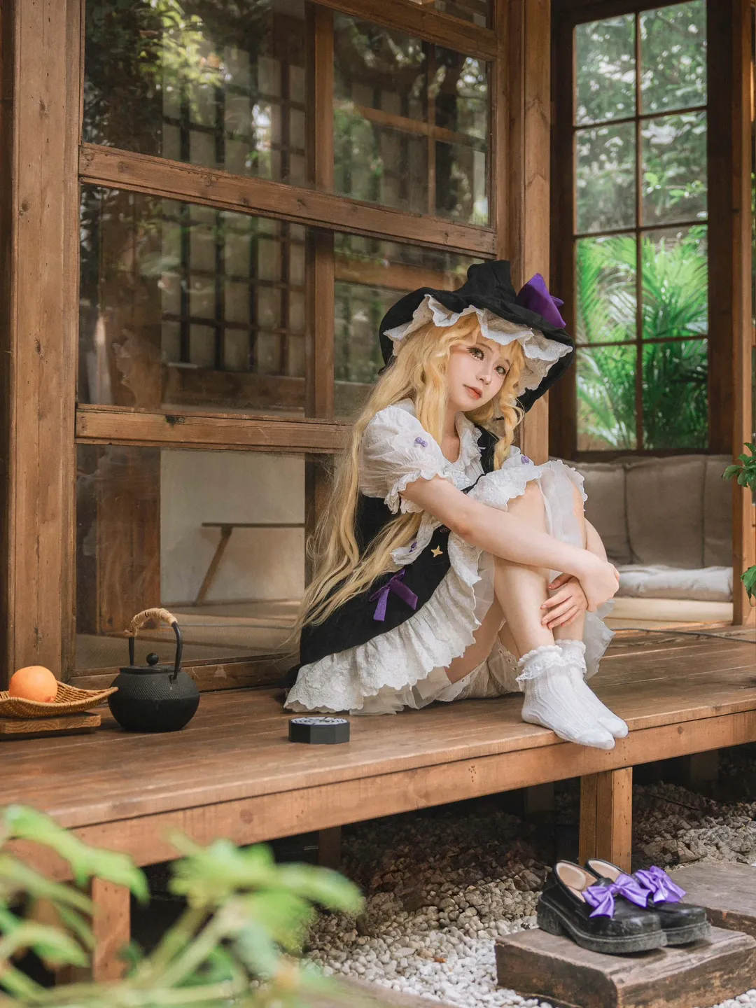 Touhou Project, Marisa Kirisame cosplay, Courtyard photography, Blonde hair cosplay, Japanese-style role-playing